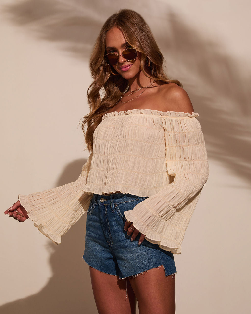 Gypsy Glow Smocked Off Shoulder Top-Vogue Logic