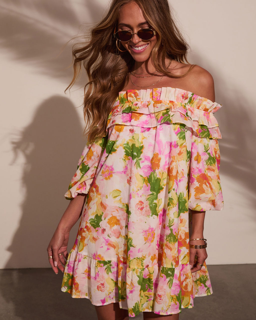 Carefree Dreamer Off The Shoulder Mini Dress-Vogue Logic