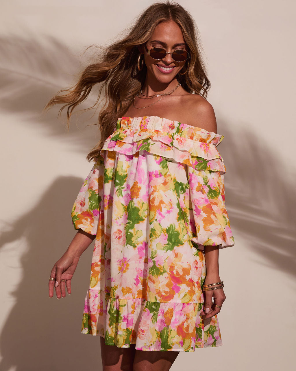 Carefree Dreamer Off The Shoulder Mini Dress-Vogue Logic