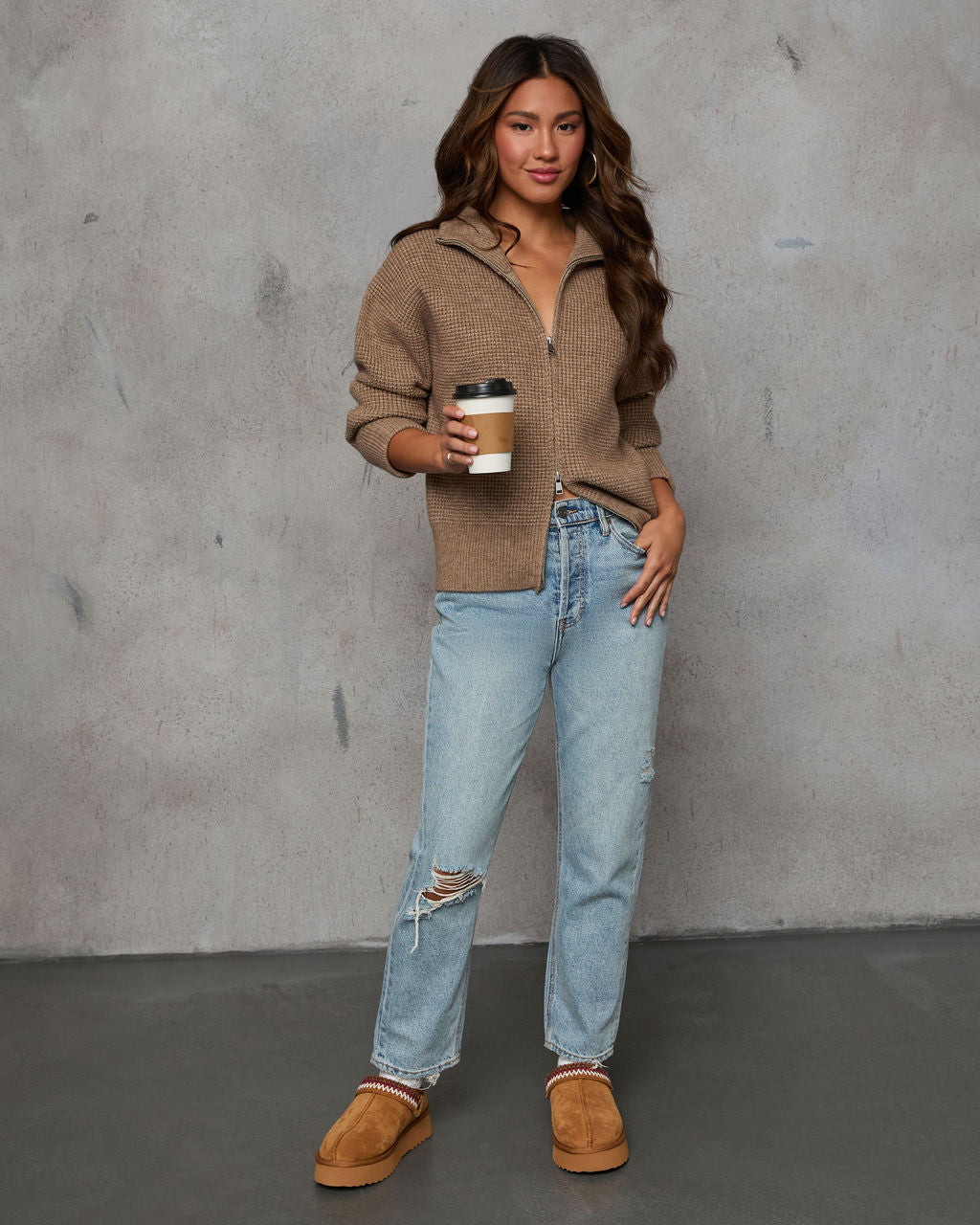 Cozy Feels Knit Zip Up Cardigan-Vogue Logic