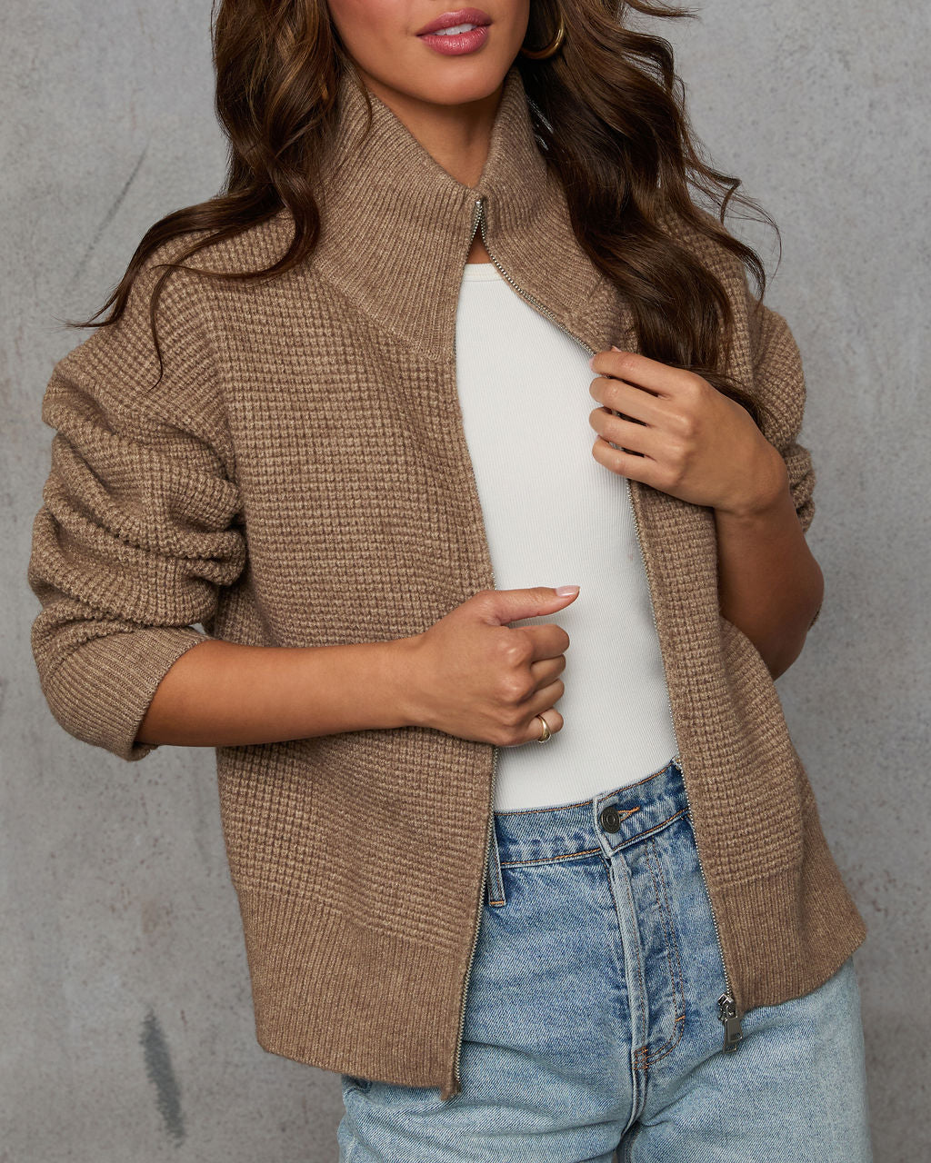 Cozy Feels Knit Zip Up Cardigan-Vogue Logic
