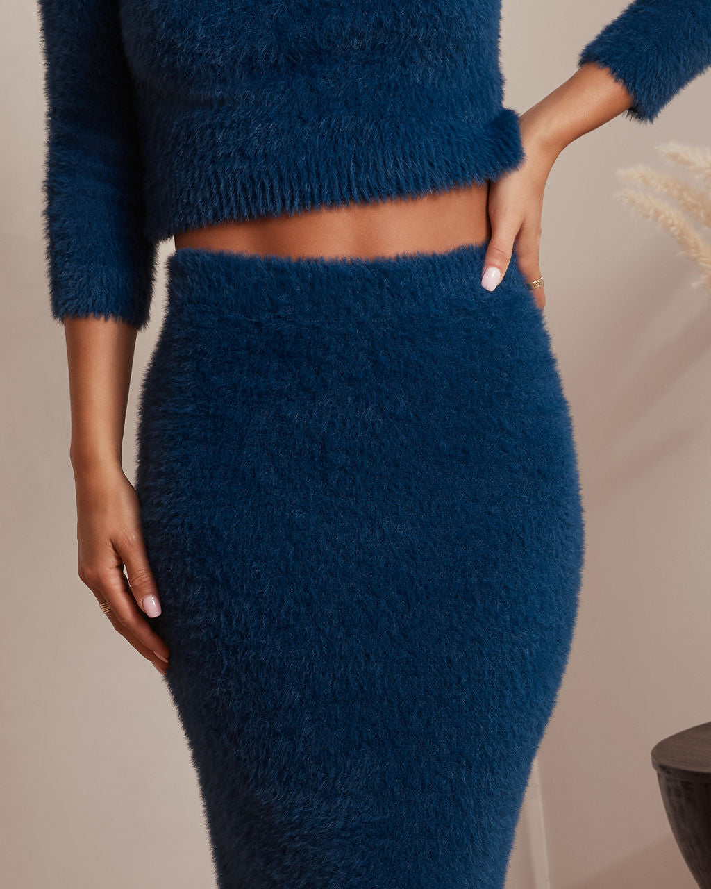Melena Fuzzy Knit Midi Skirt-Vogue Logic