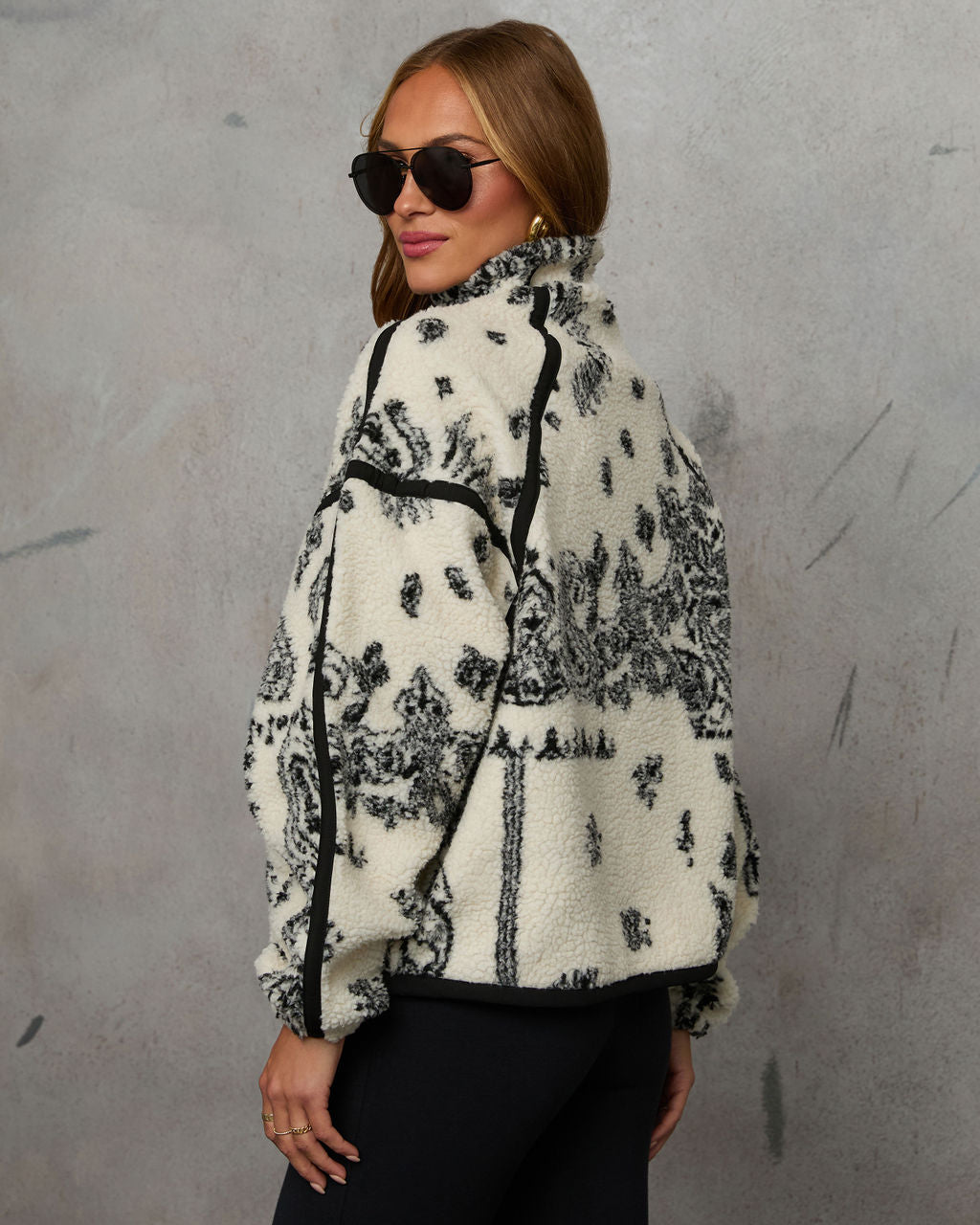 Brianna Sherpa Paisley Quarter Zip Sweatshirt-Vogue Logic
