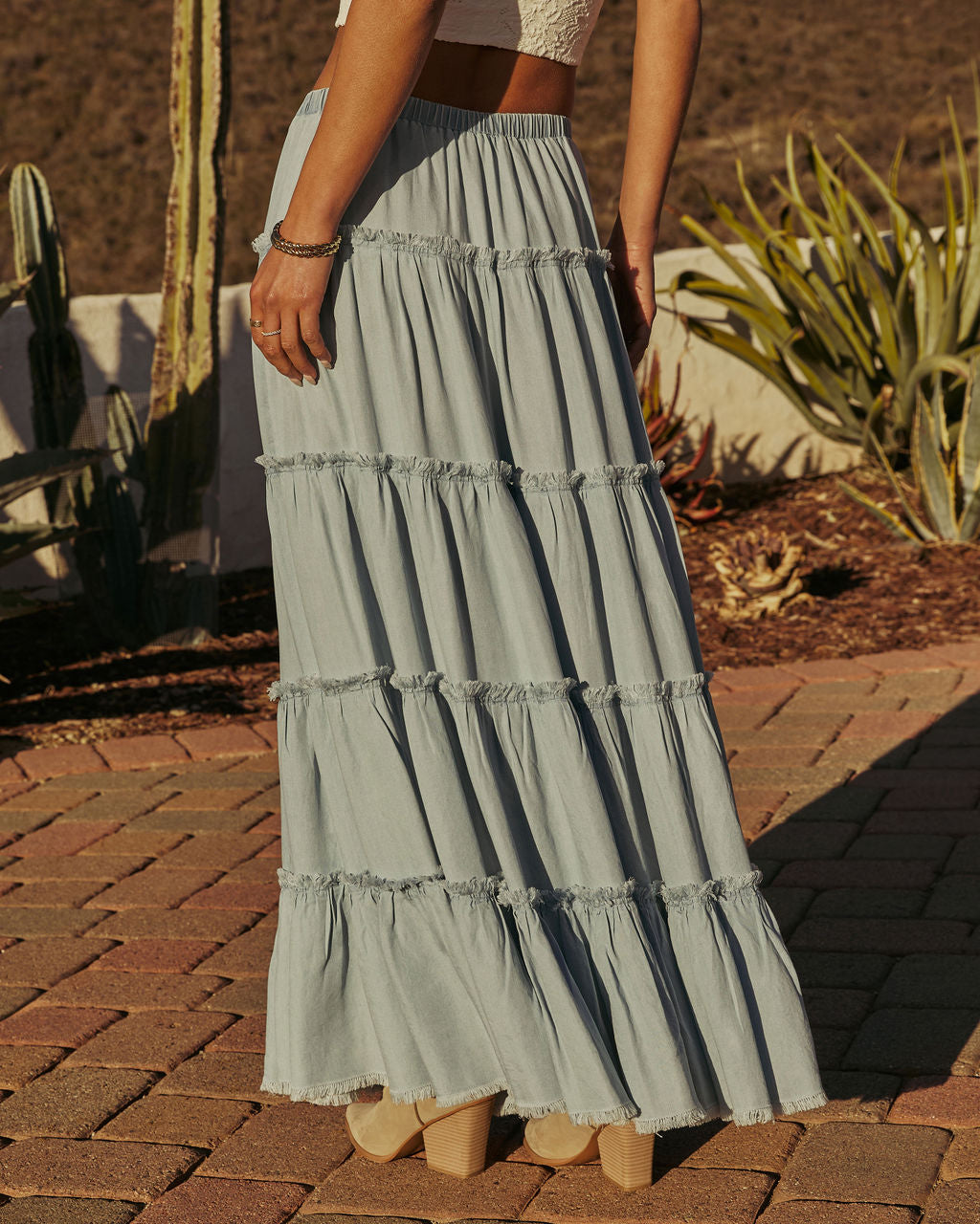 Sandie Tiered Chambray Maxi Skirt-Vogue Logic