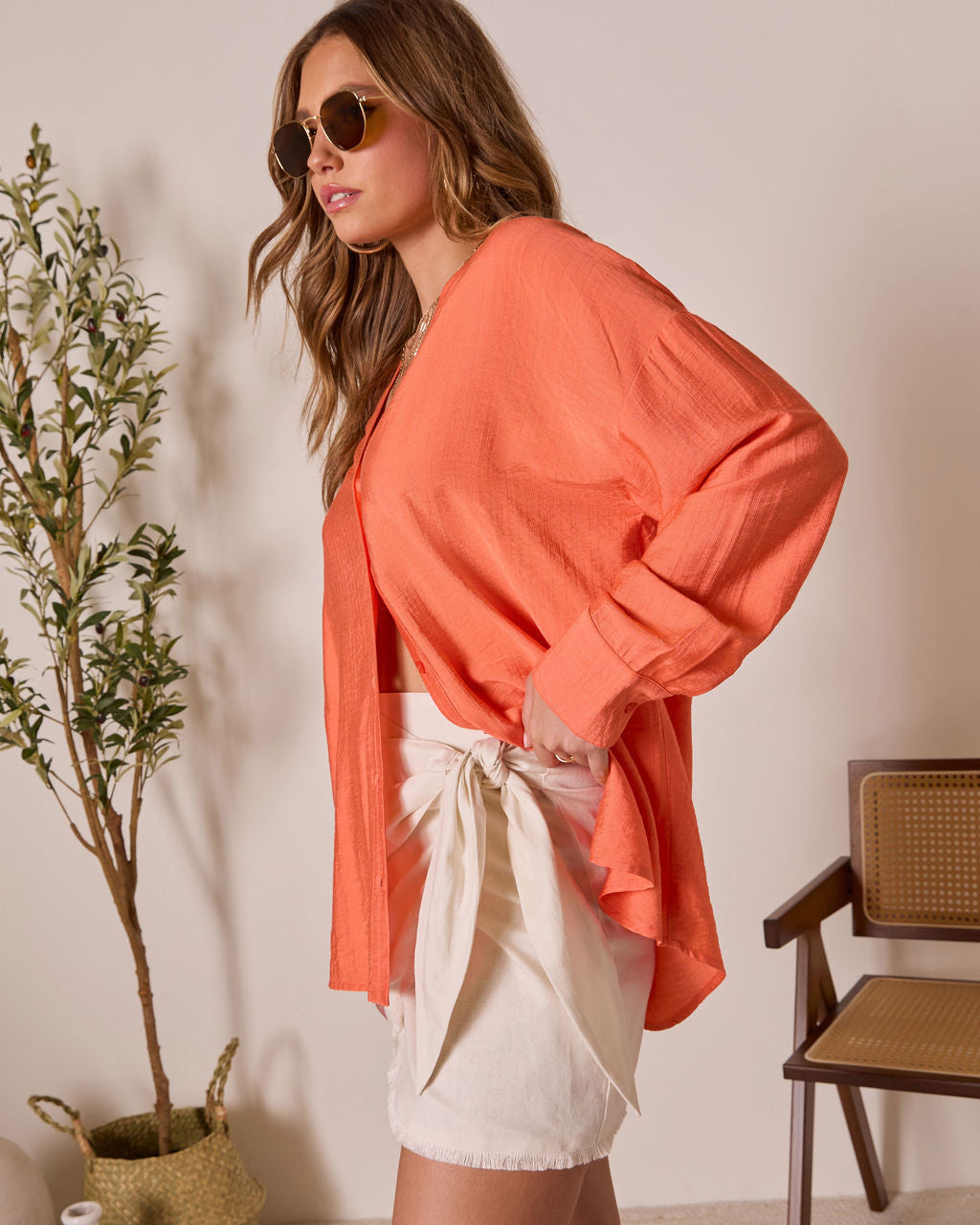 House Of Sun Satin Button Up Top-Vogue Logic