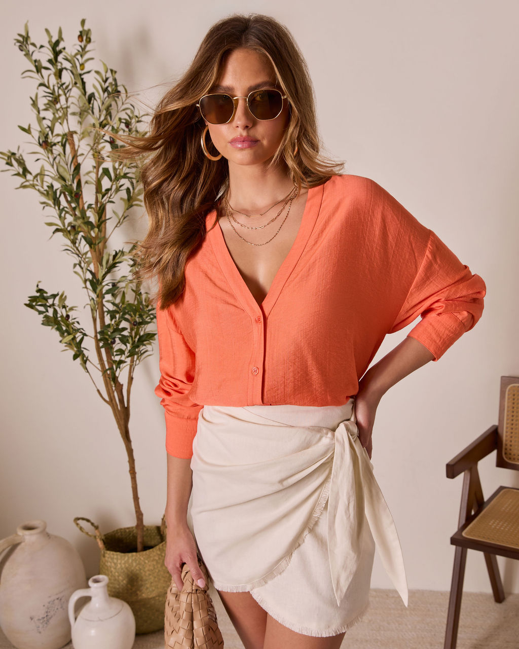 House Of Sun Satin Button Up Top-Vogue Logic