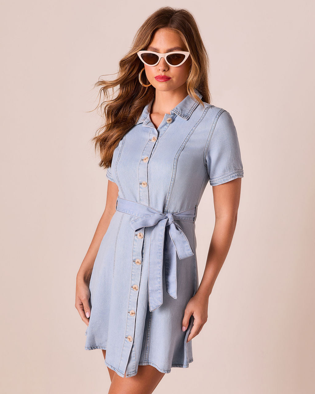 Canyon County Waist Tie Mini Shirt Dress-Vogue Logic