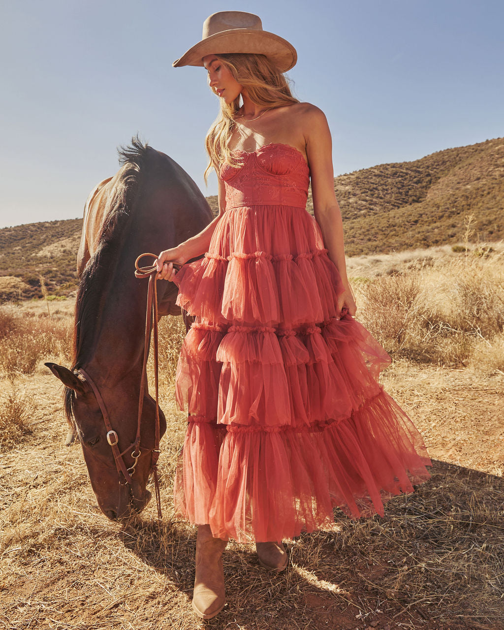 Novara Strapless Tiered Tulle Maxi Dress-Vogue Logic