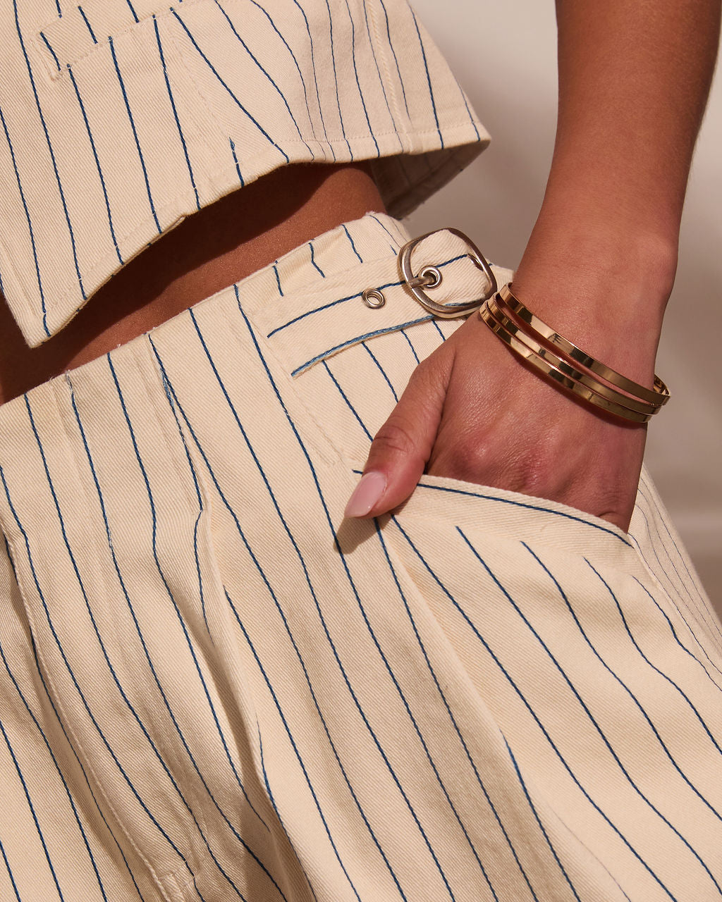 Sailen Belted Pinstripe Shorts-Vogue Logic