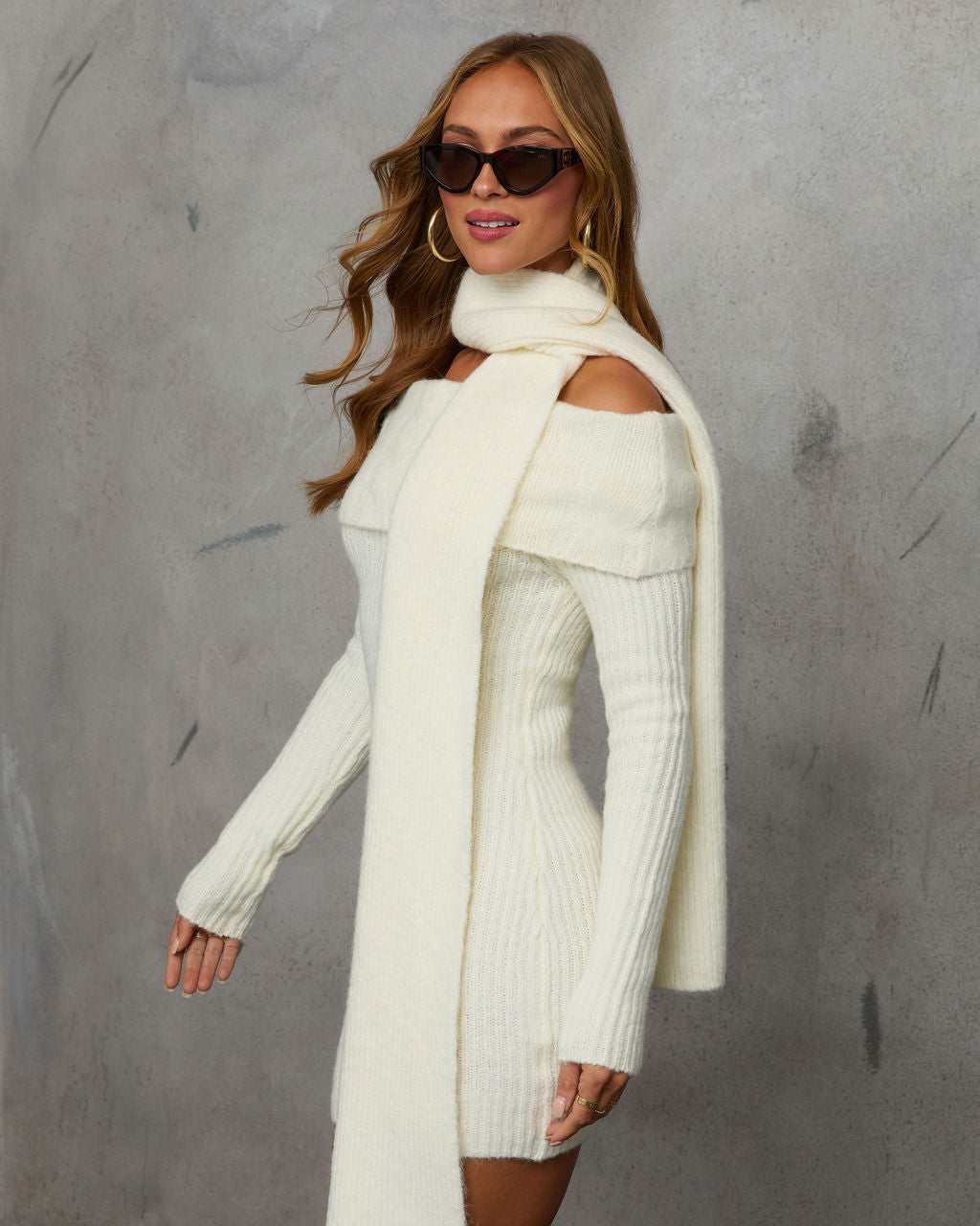 Ginna Off Shoulder Wrap Tie Sweater Dress-Vogue Logic