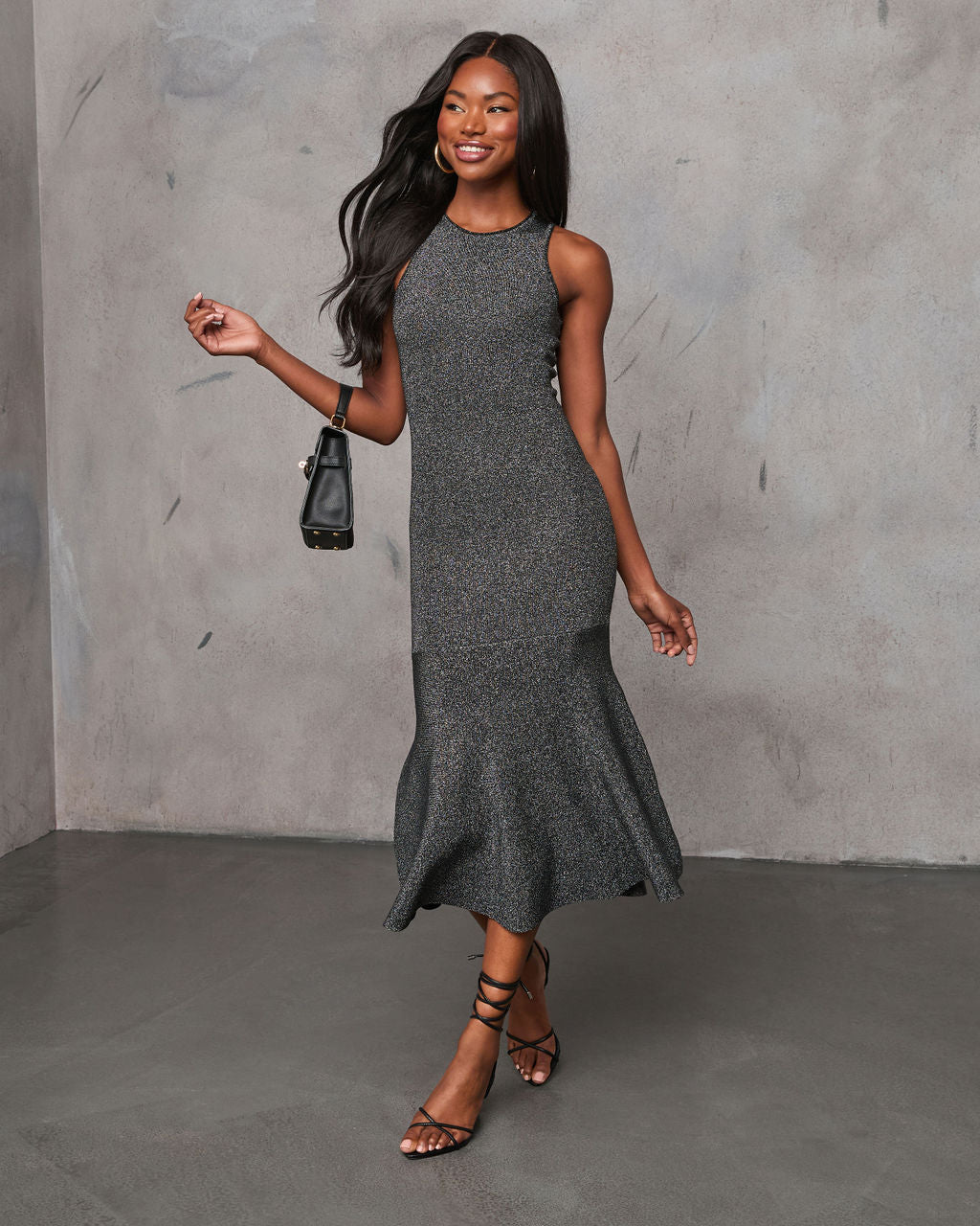 Allira Knit Metallic Mermaid Midi Dress-Vogue Logic
