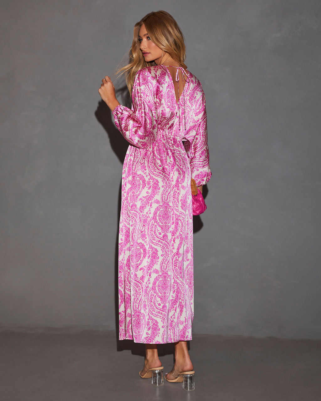Korina Satin Printed Kimono Empire Waist Maxi Dress-Vogue Logic