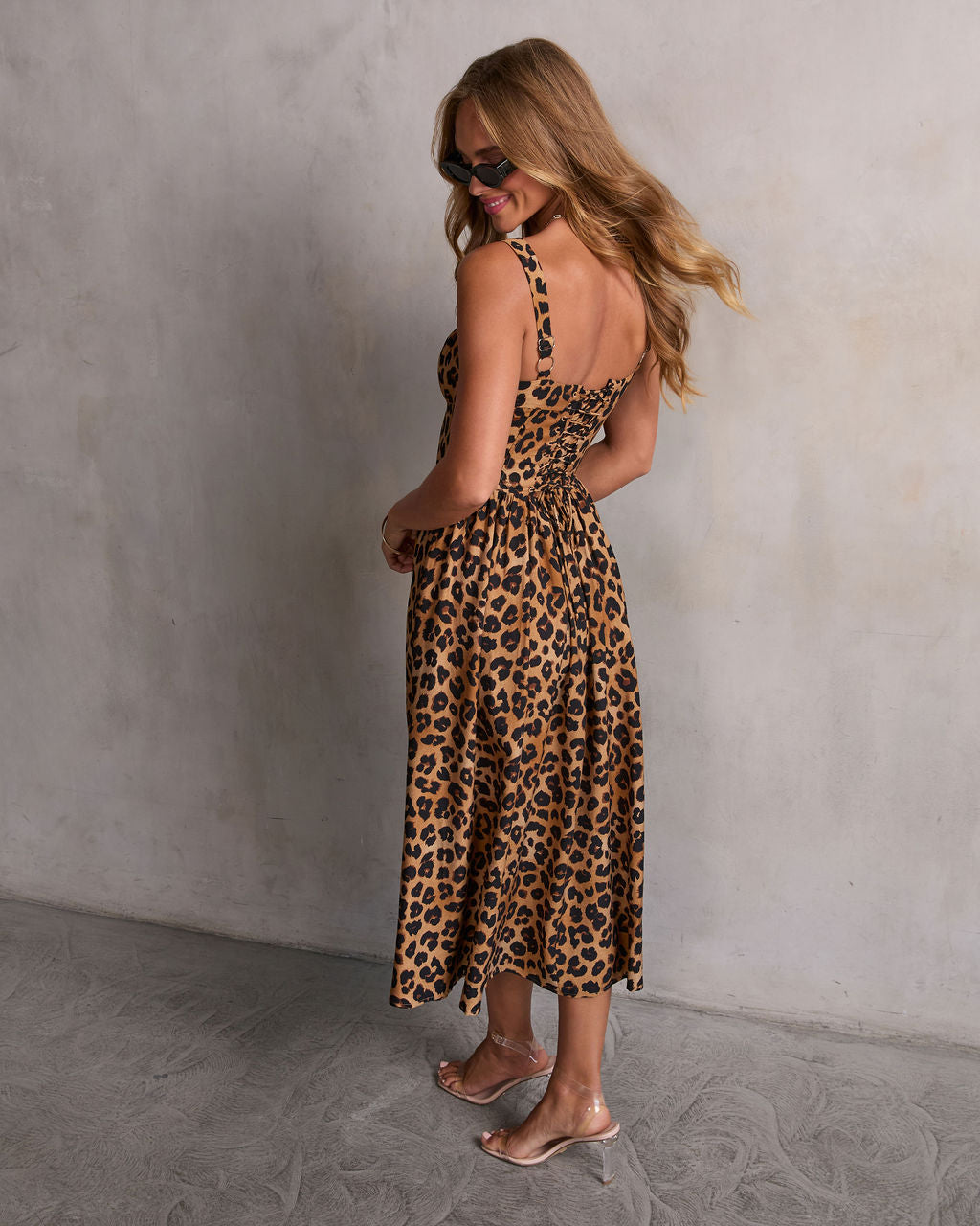Louna Leopard Fit And Flare Midi Dress-Vogue Logic