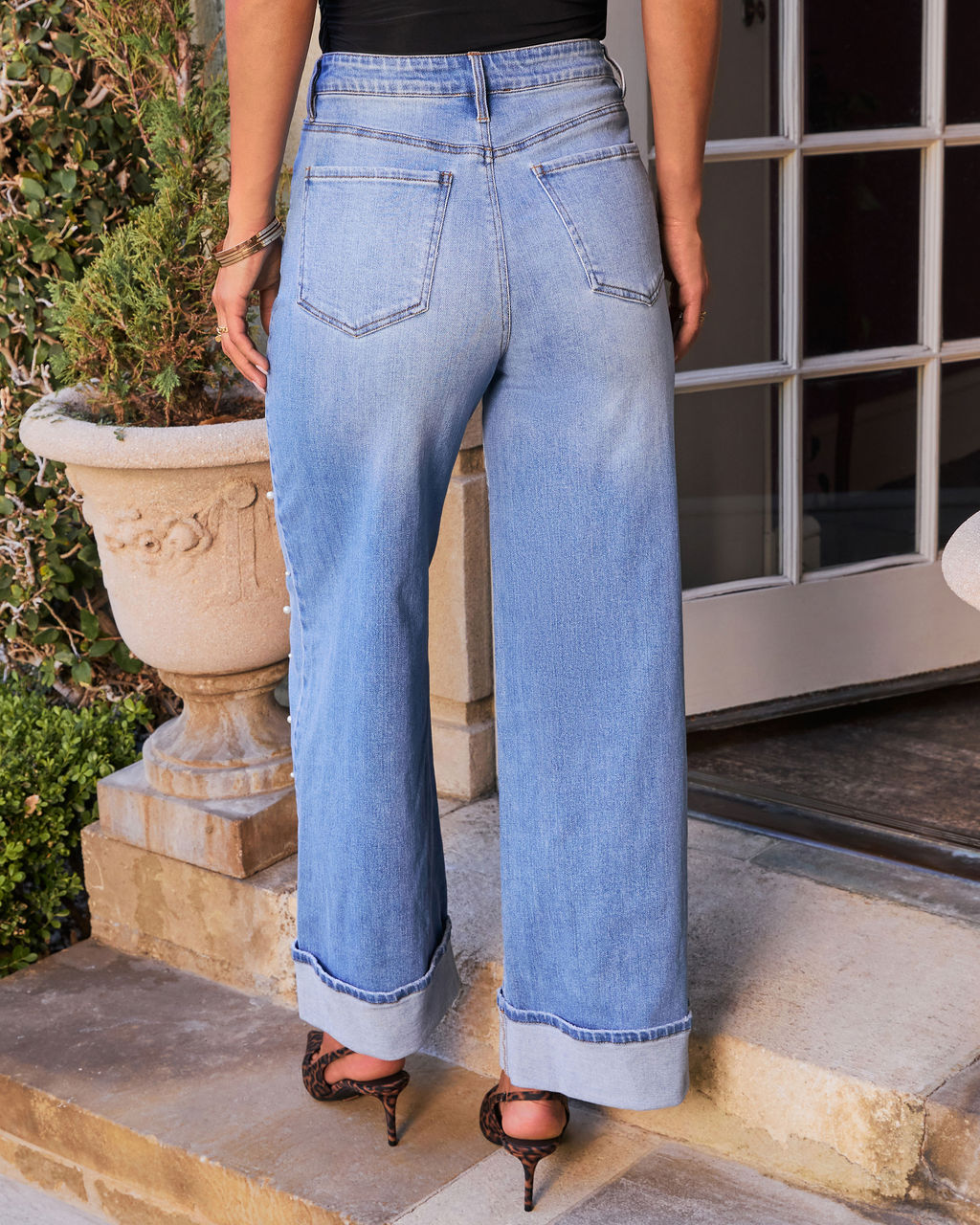 Gemstone Blues Stretch Pearl Embellished Jeans-Vogue Logic