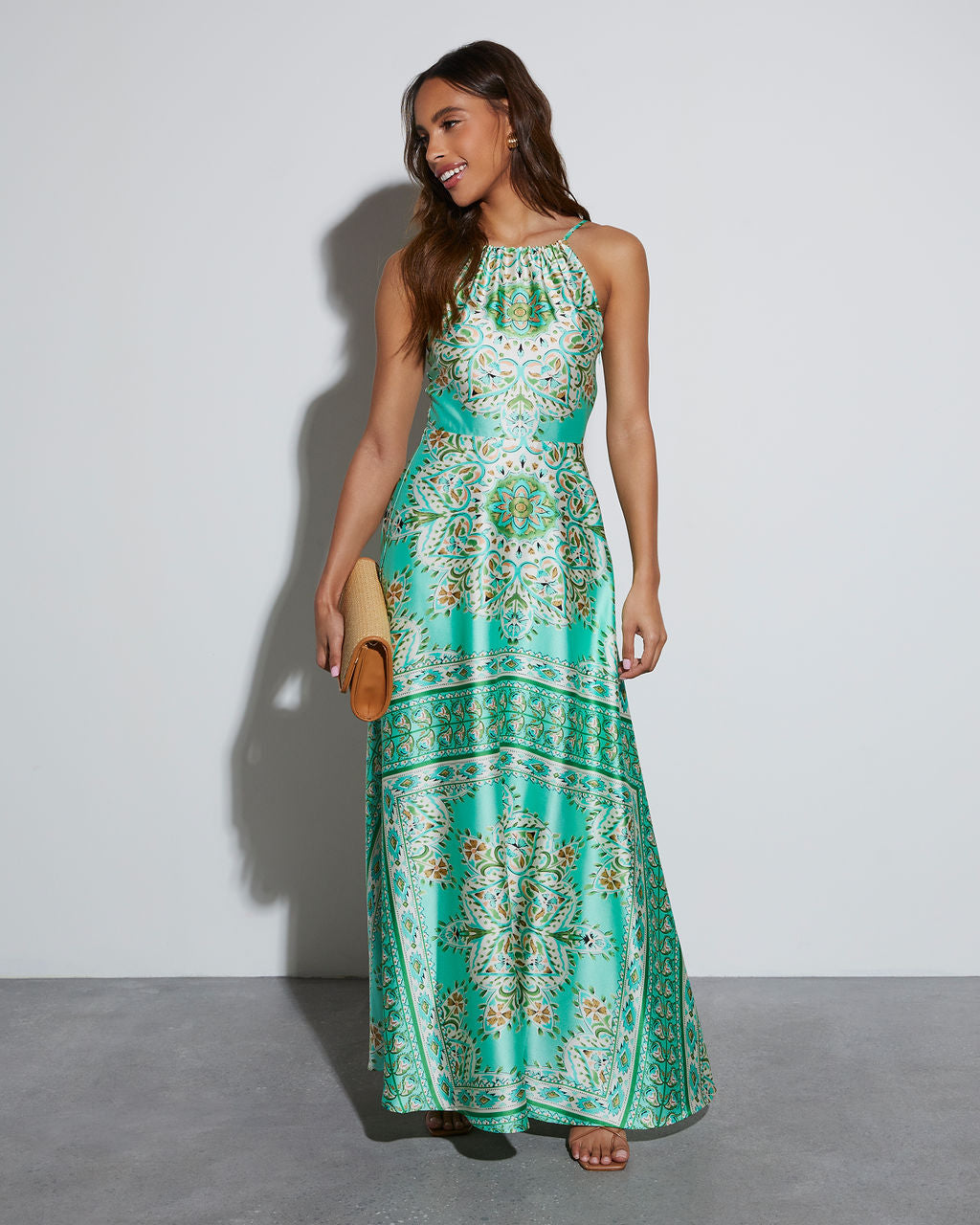 Gayle Satin Printed Maxi Dress-Vogue Logic