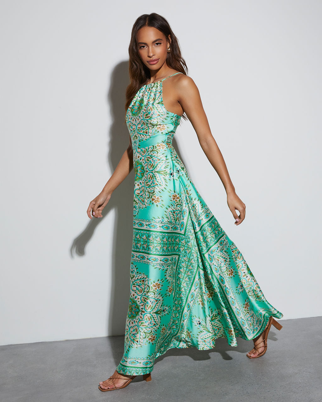 Gayle Satin Printed Maxi Dress-Vogue Logic