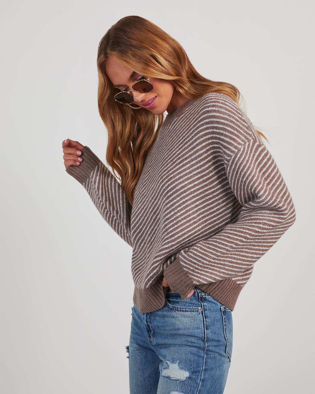 Mallory Striped Crewneck Sweater-Vogue Logic