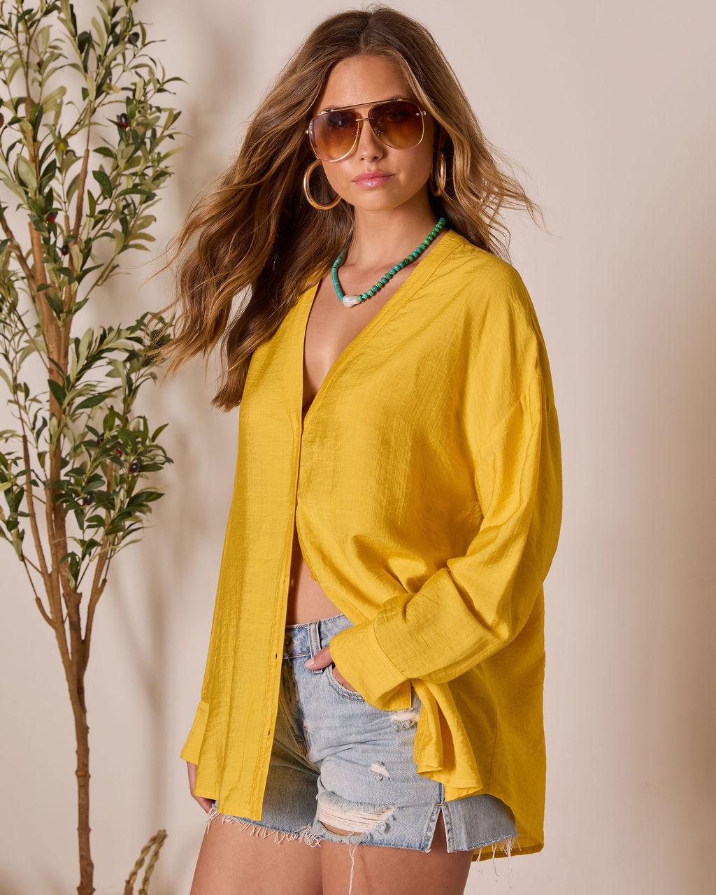 House Of Sun Satin Button Up Top-Vogue Logic