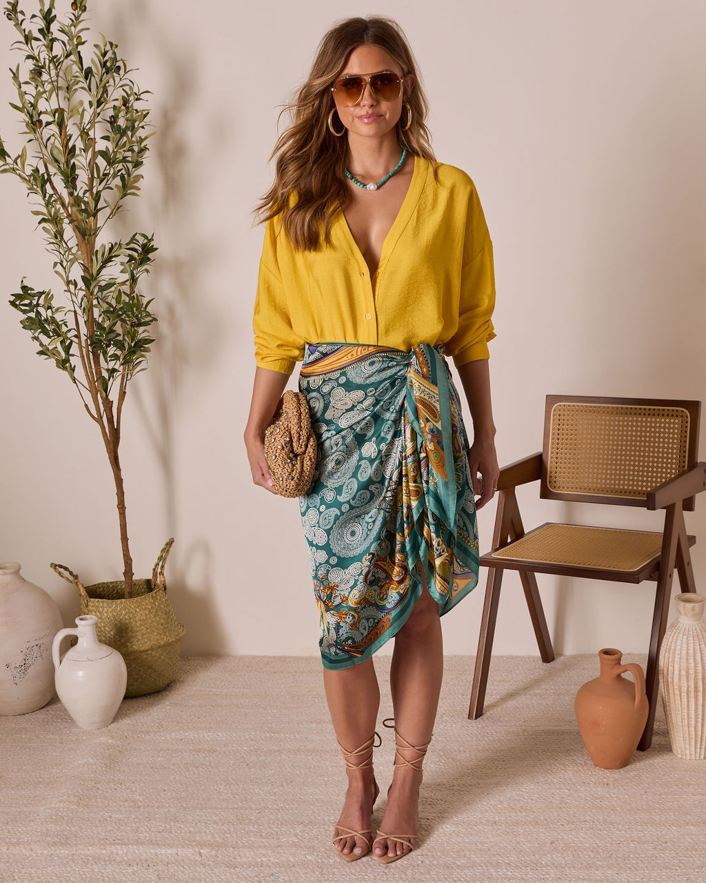 House Of Sun Satin Button Up Top-Vogue Logic