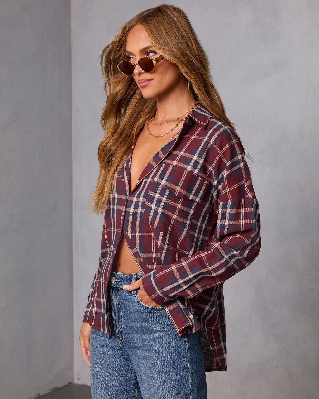 English Ivy Plaid Button Down Top-Vogue Logic