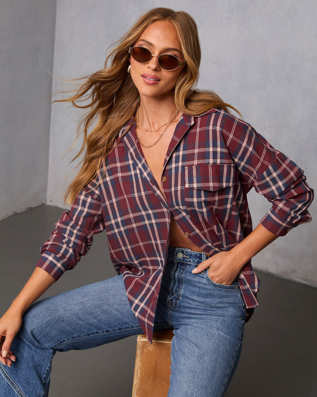 English Ivy Plaid Button Down Top-Vogue Logic