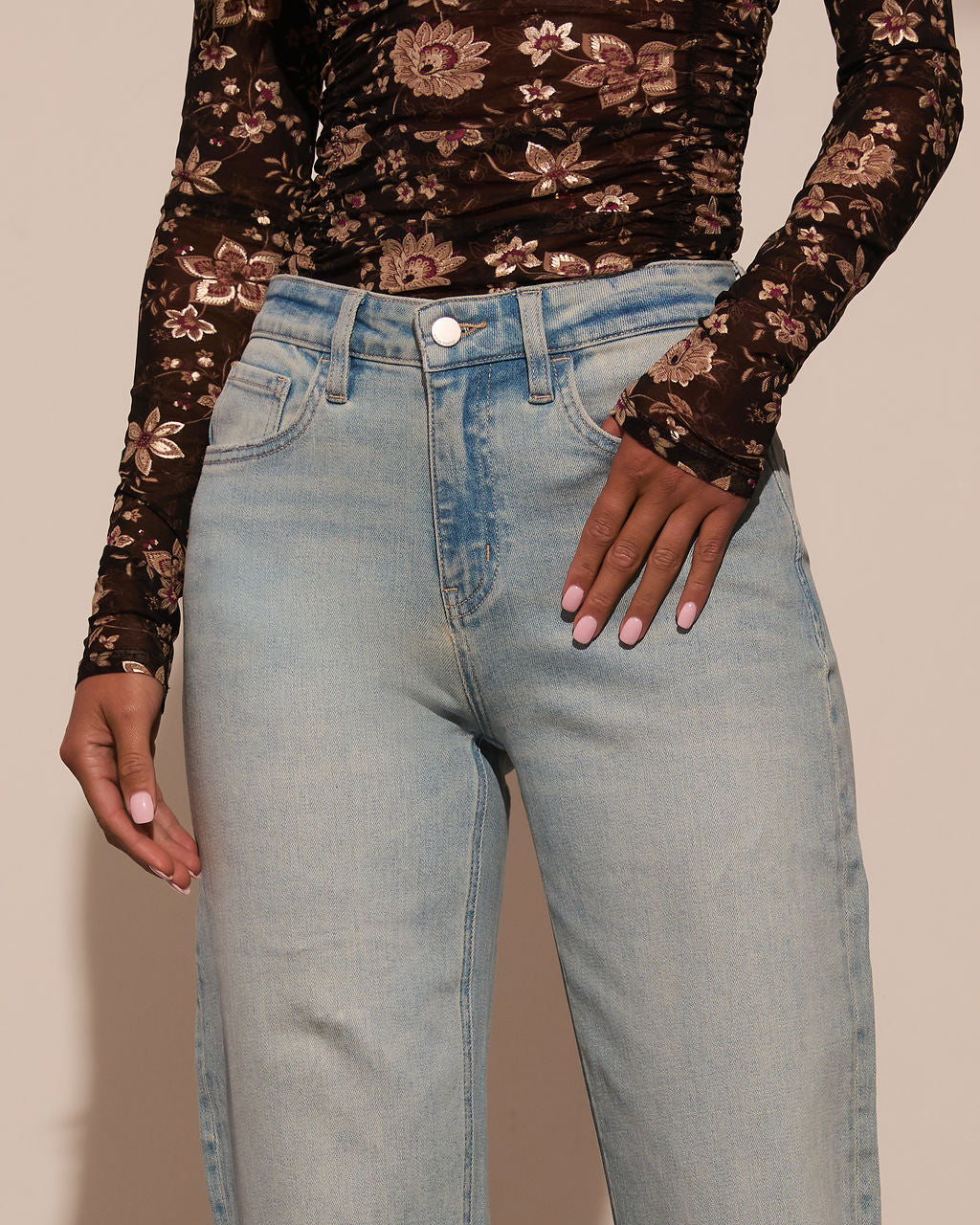 Damson Stretch High Rise Barrel Jeans-Vogue Logic