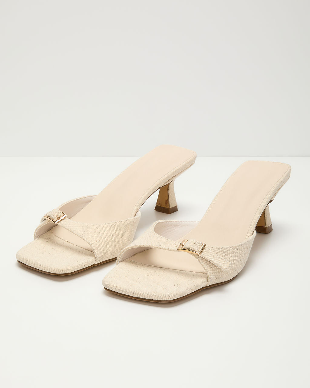 Ivy House Buckled Linen Kitten Heel-Vogue Logic