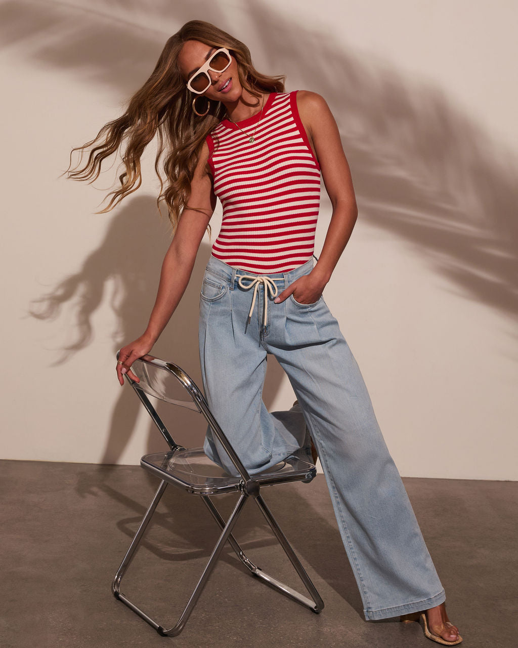 Wanderfolk Super Stretch Drawstring Wide Leg Jeans-Vogue Logic