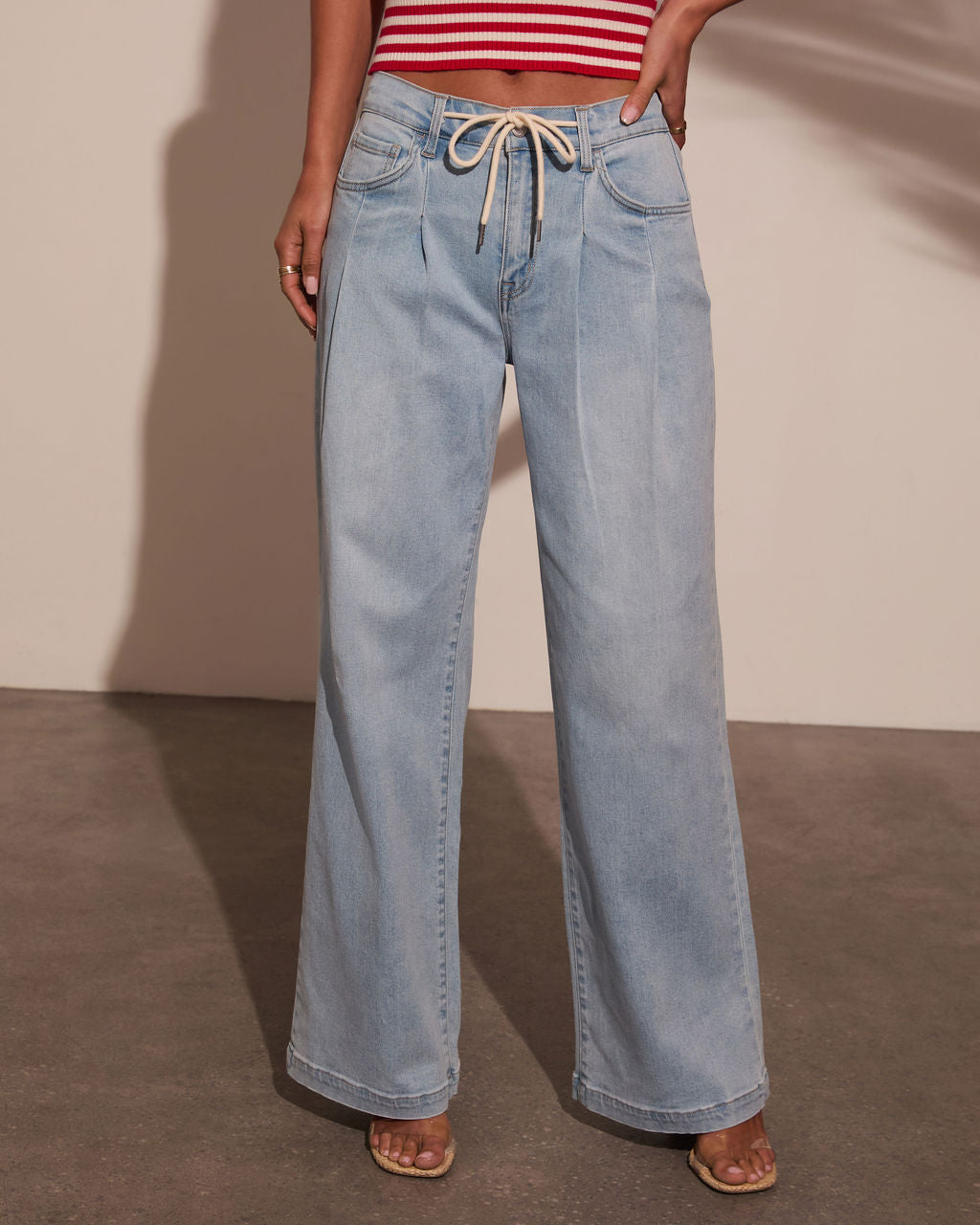 Wanderfolk Super Stretch Drawstring Wide Leg Jeans-Vogue Logic