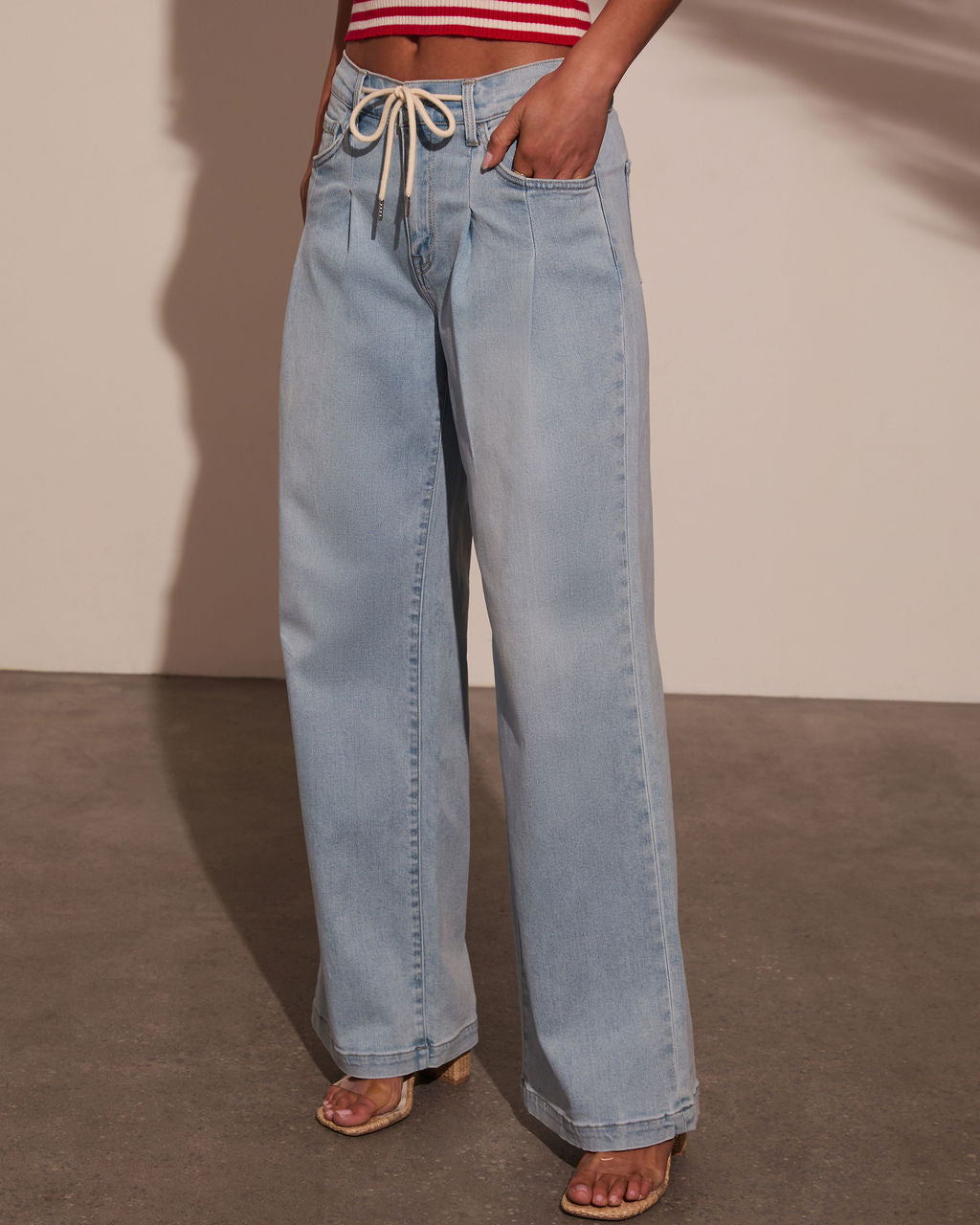 Wanderfolk Super Stretch Drawstring Wide Leg Jeans-Vogue Logic