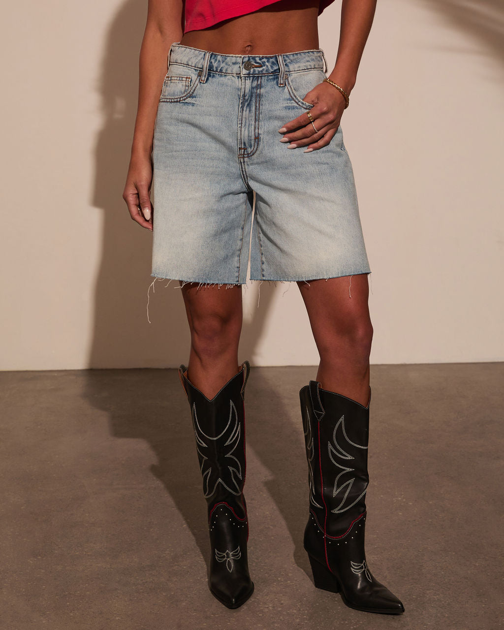 Penny Frayed Bermuda Shorts-Vogue Logic