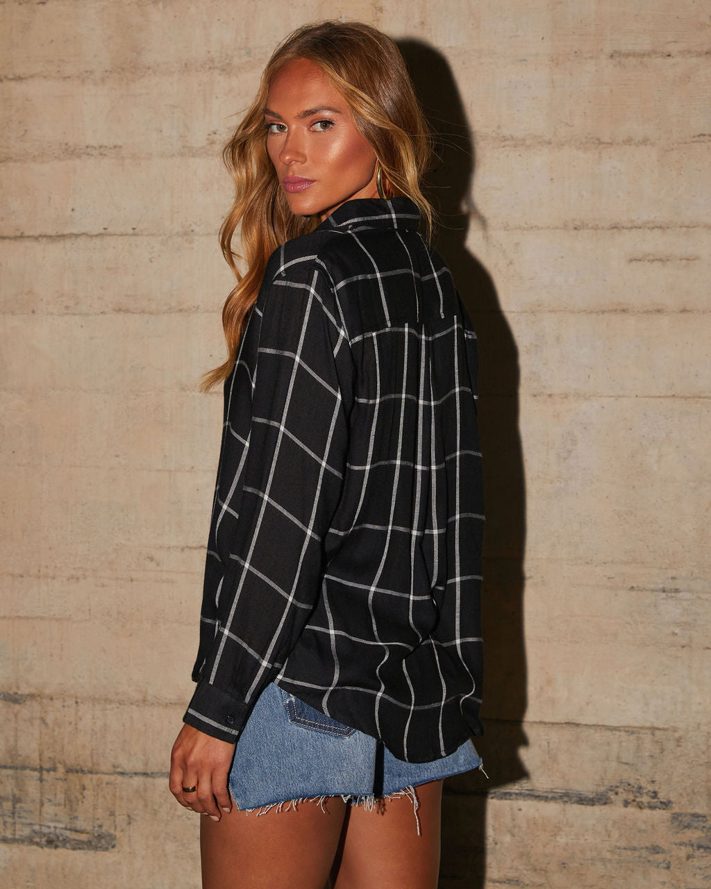 Amora Plaid Button Down Top-Vogue Logic