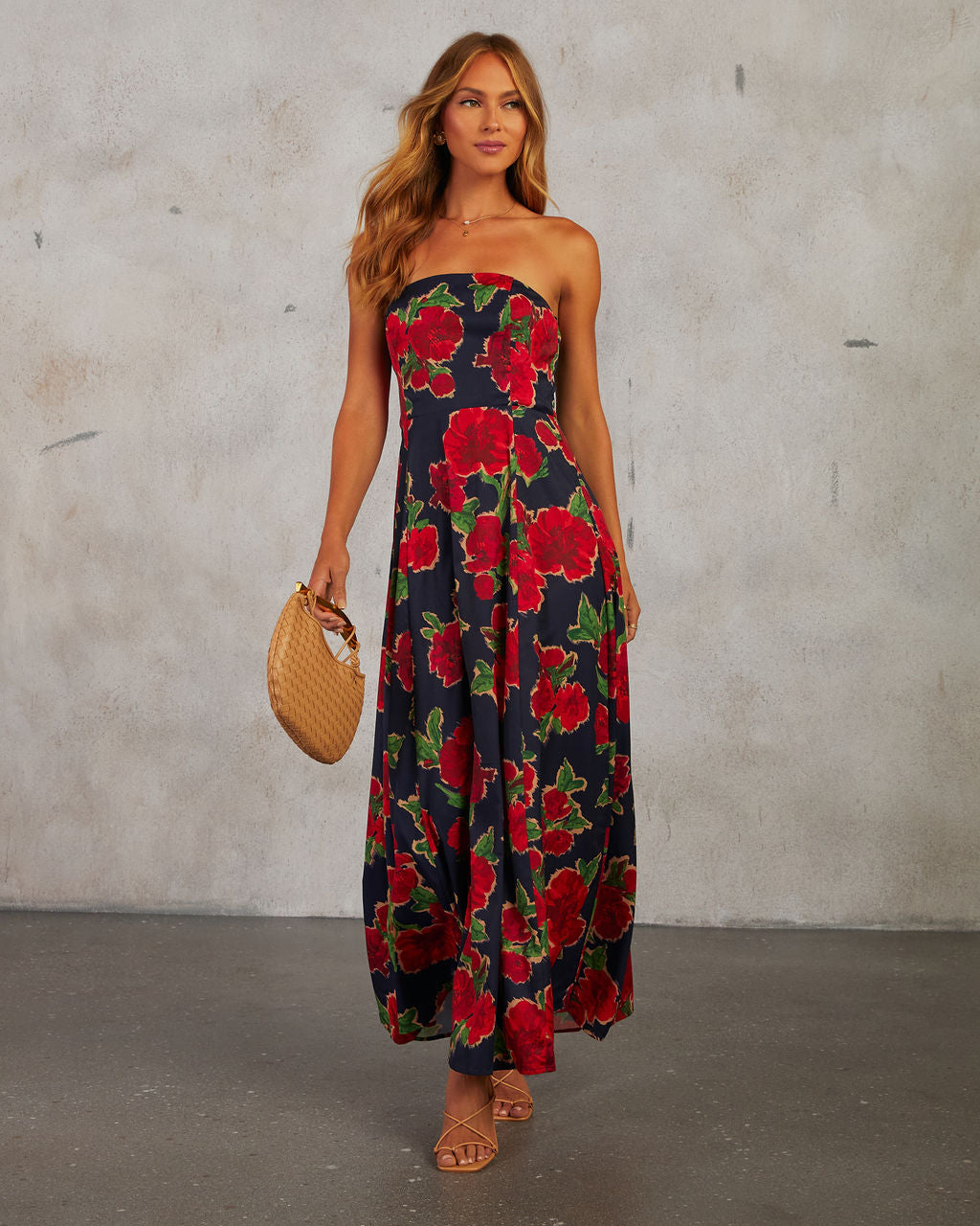 Getaway Garden Strapless Floral Print Maxi Dress-Vogue Logic