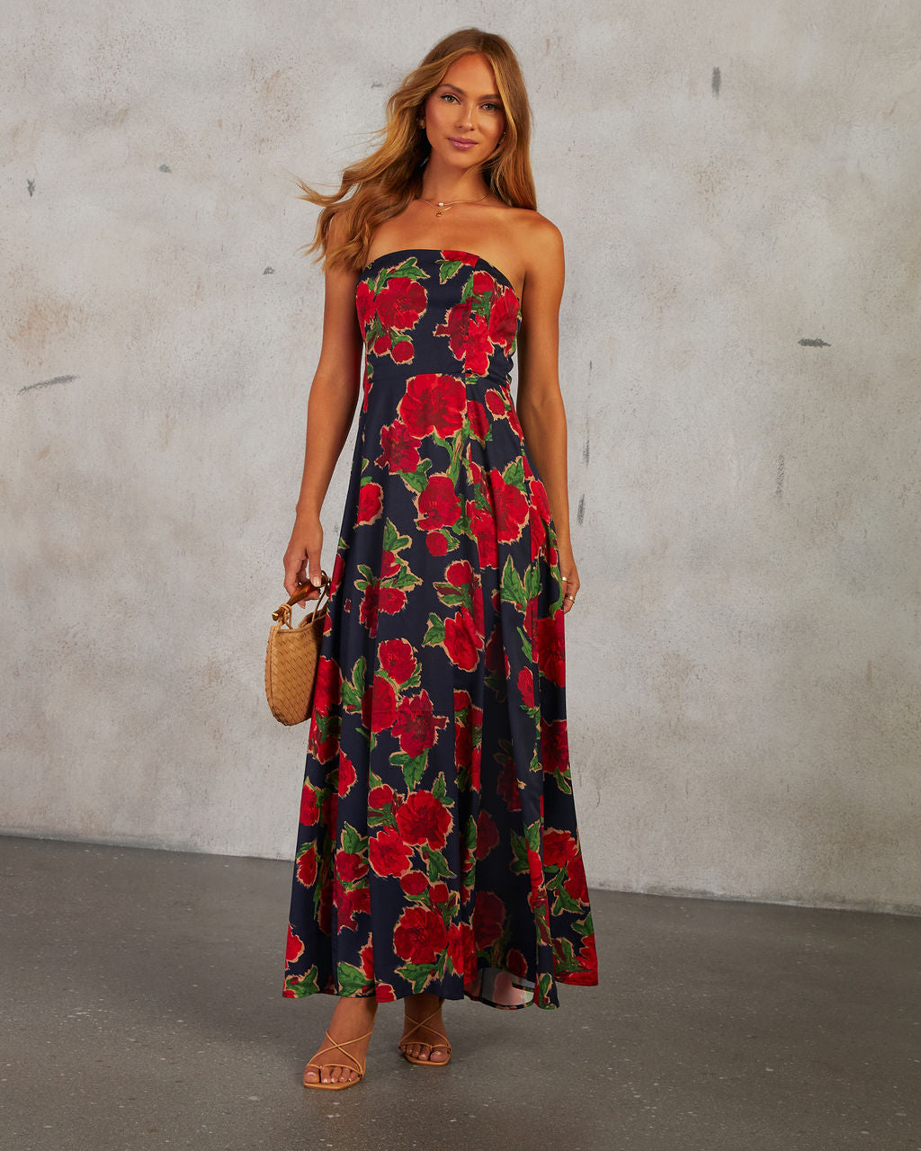 Getaway Garden Strapless Floral Print Maxi Dress-Vogue Logic