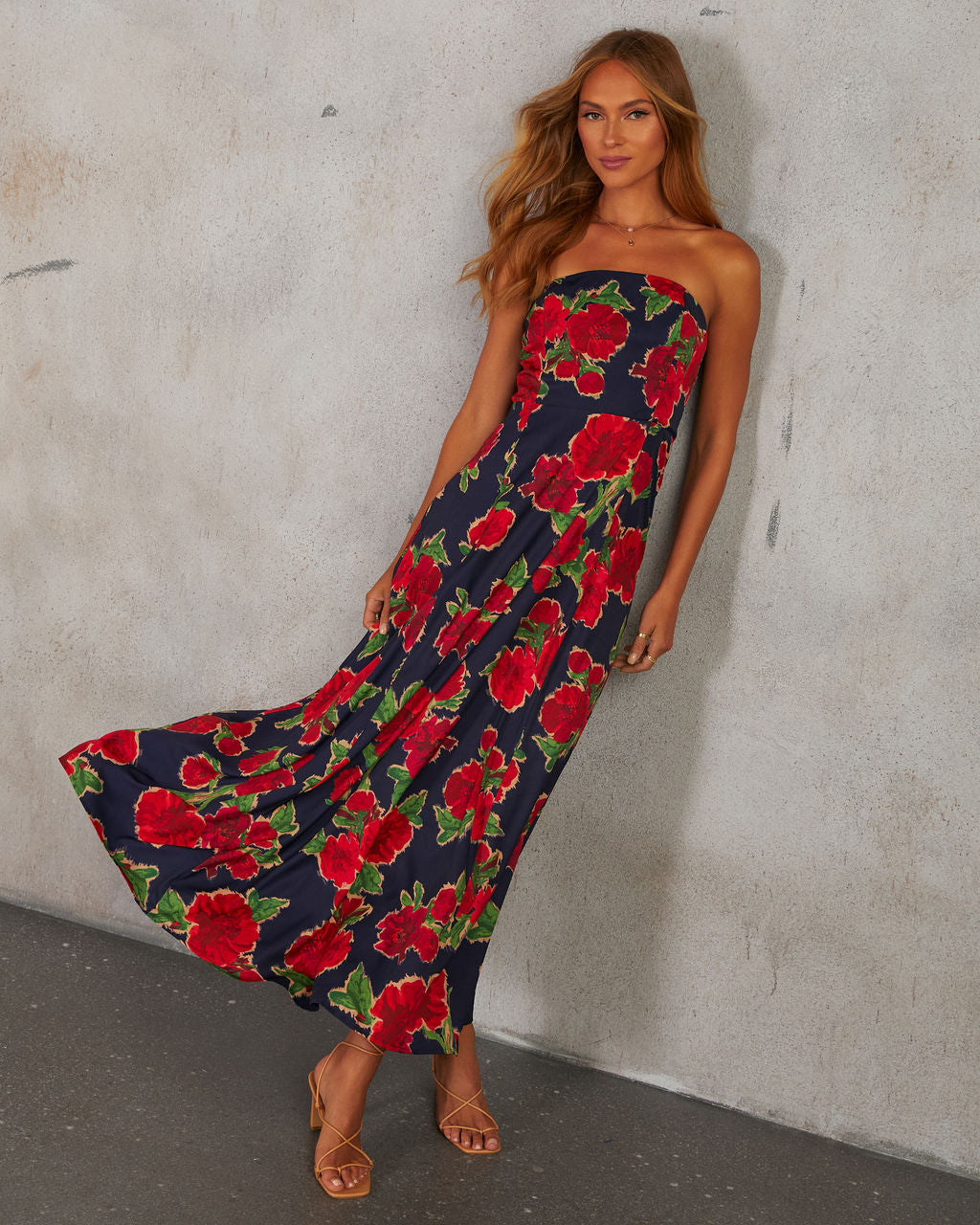 Getaway Garden Strapless Floral Print Maxi Dress-Vogue Logic