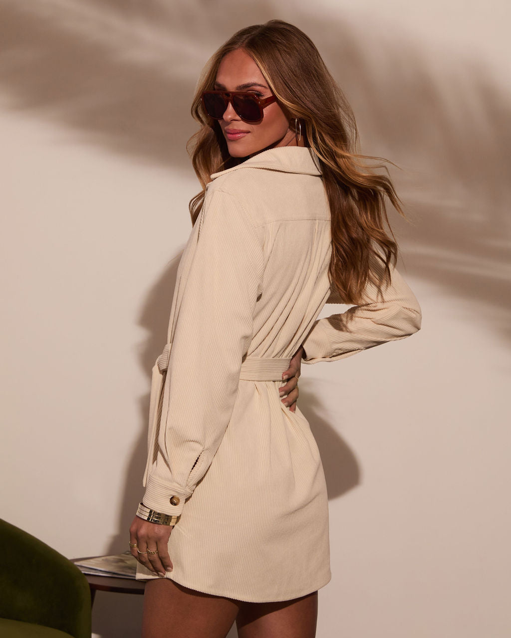 Sherna Corduroy Front Tie Mini Dress-Vogue Logic