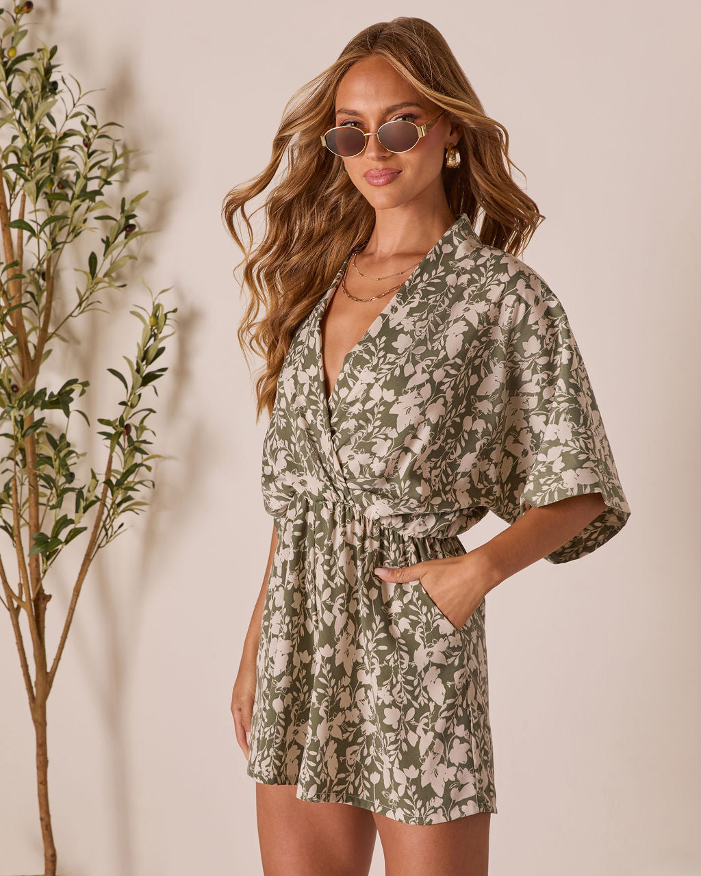 Barely Bloom Surplice Romper-Vogue Logic