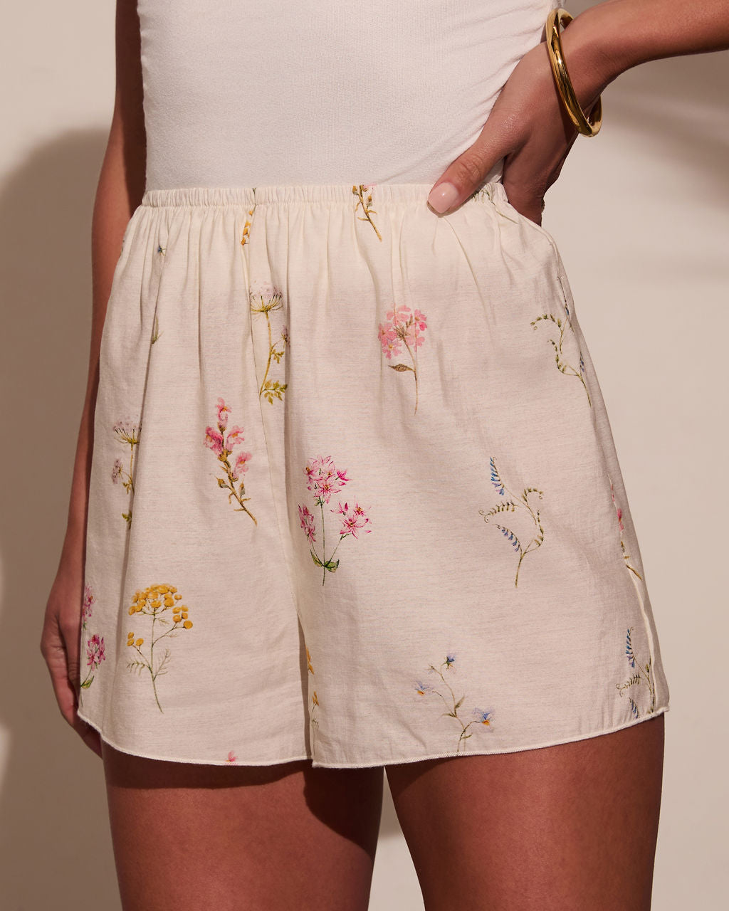 Lenia Floral Relaxed Linen Shorts-Vogue Logic