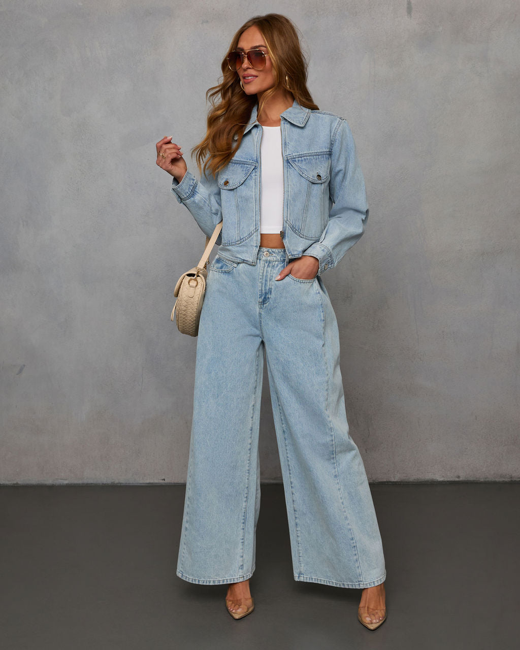 Sindy Wide Leg Pleated Jeans-Vogue Logic