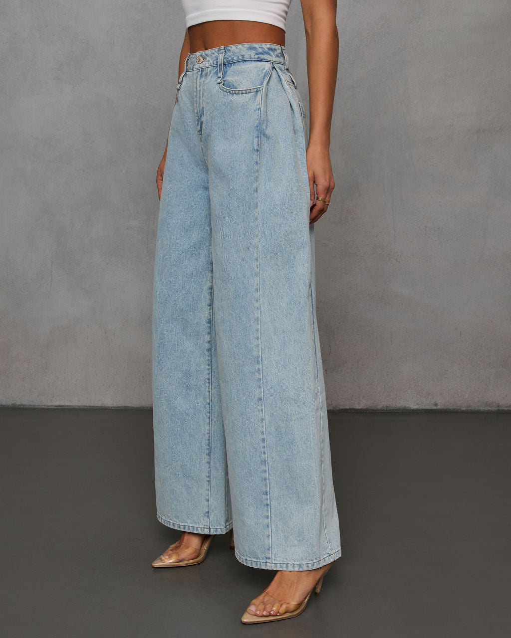 Sindy Wide Leg Pleated Jeans-Vogue Logic