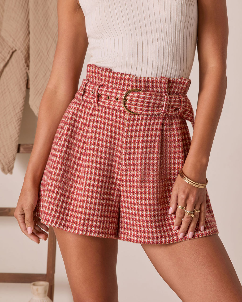 For The Record Houndstooth Belted Shorts-Vogue Logic