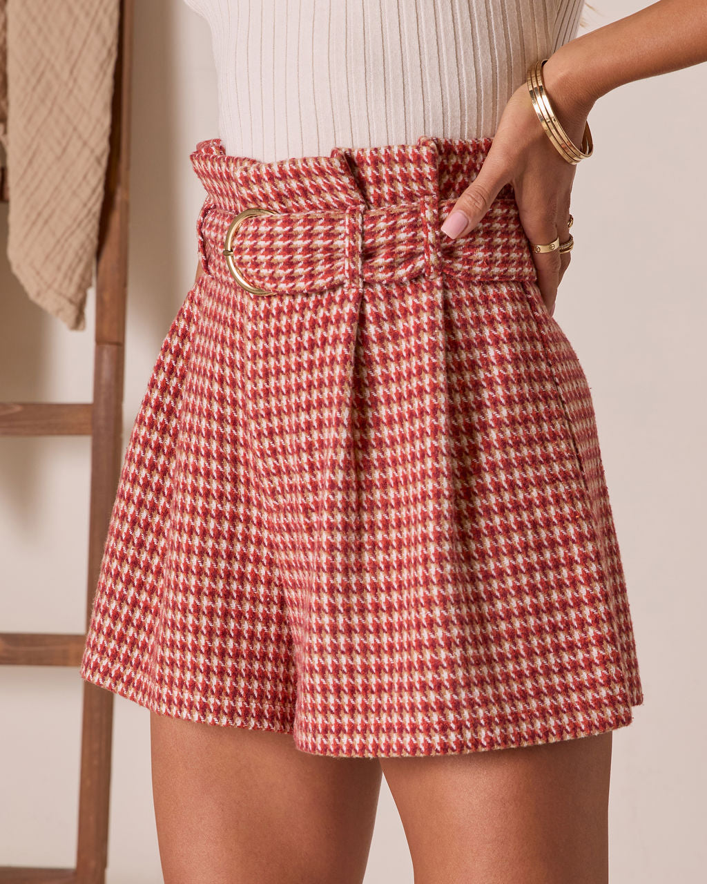 For The Record Houndstooth Belted Shorts-Vogue Logic