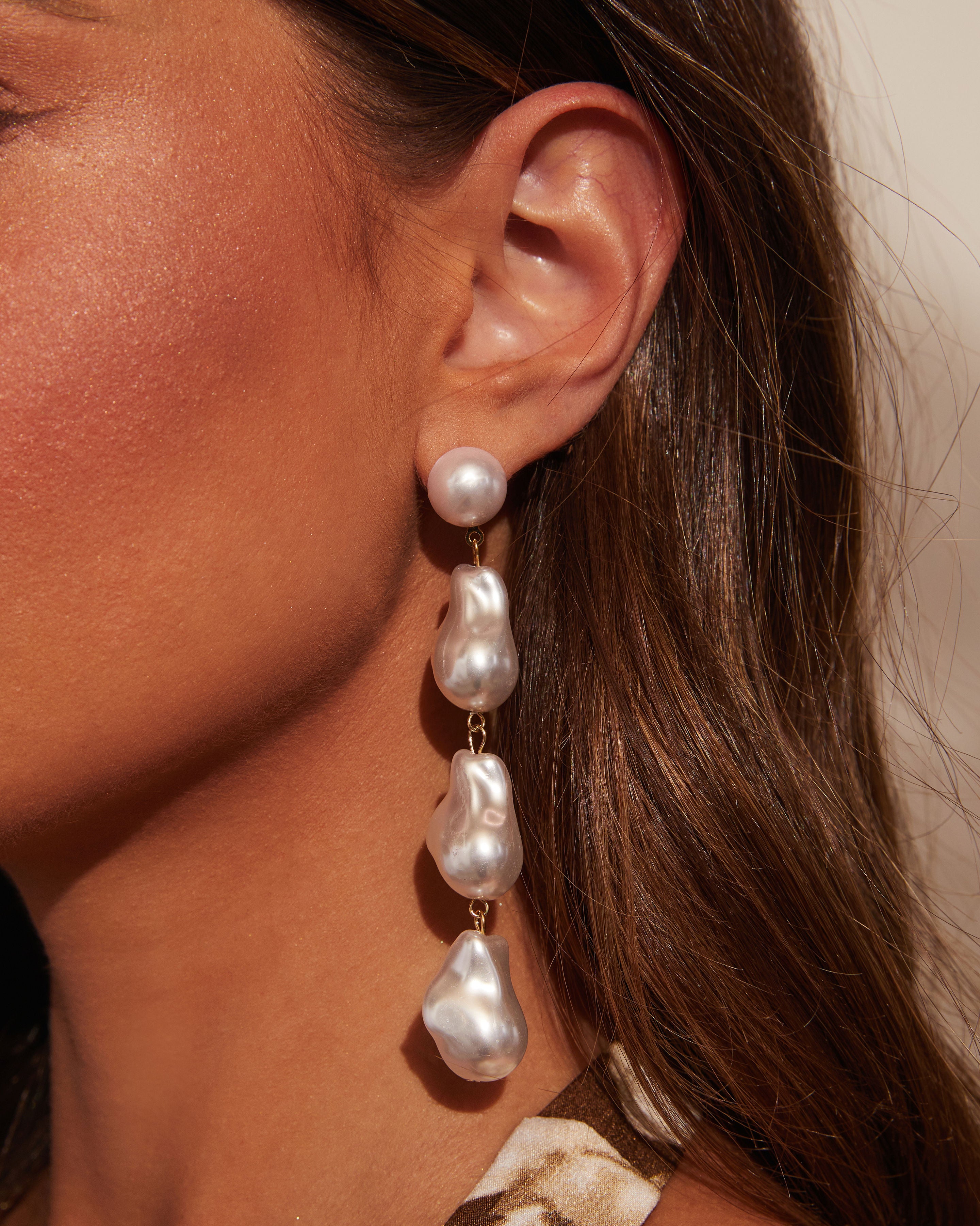 Dreamy Gem Pearl Drop Earrings-Vogue Logic
