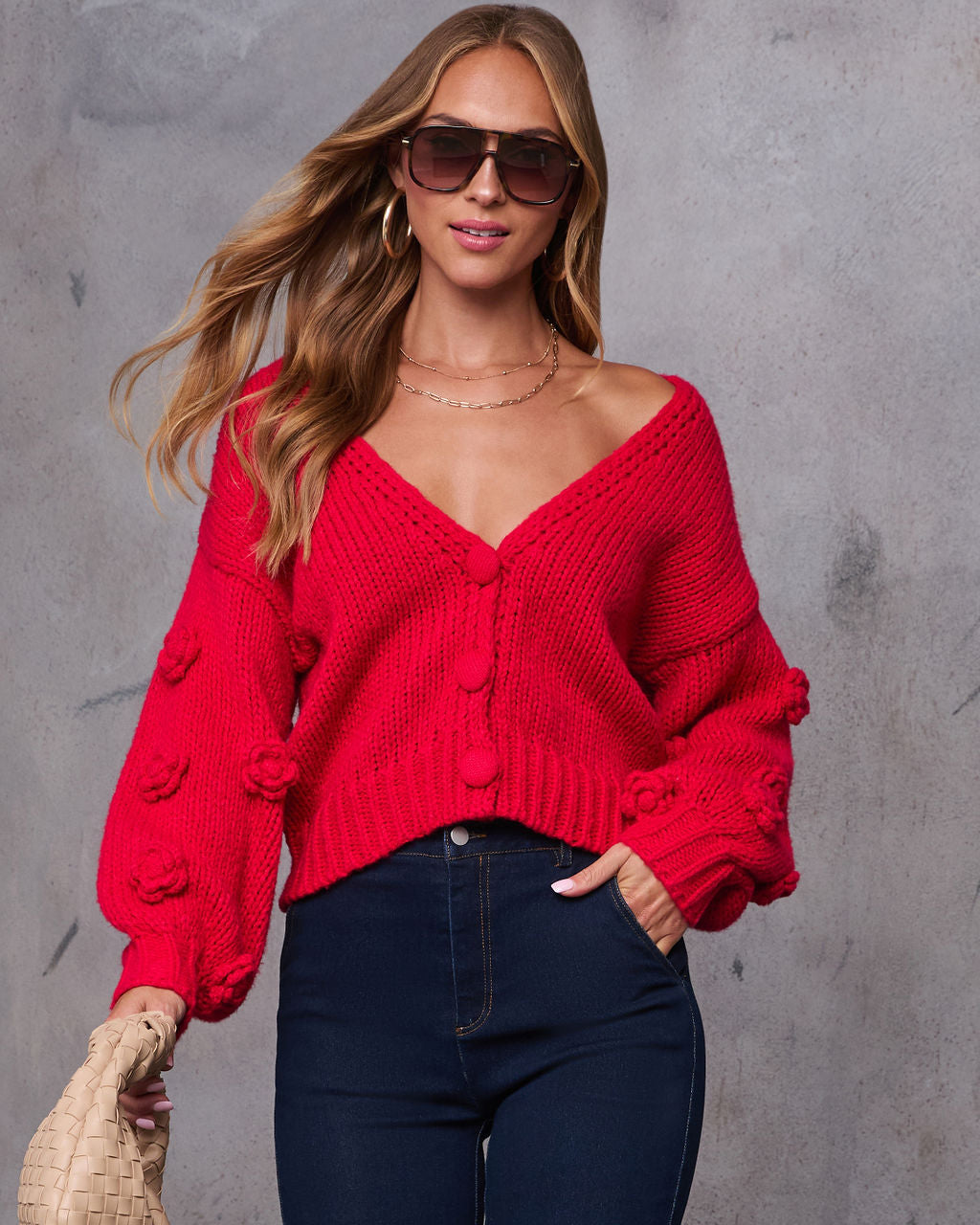 Sonja Knit Floral Detail Cardigan-Vogue Logic