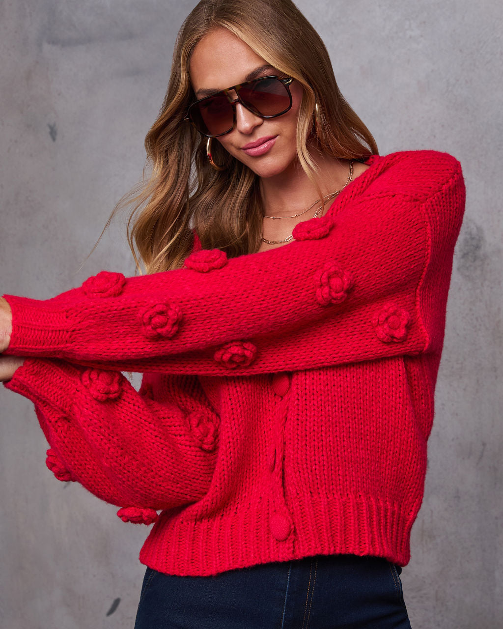 Sonja Knit Floral Detail Cardigan-Vogue Logic