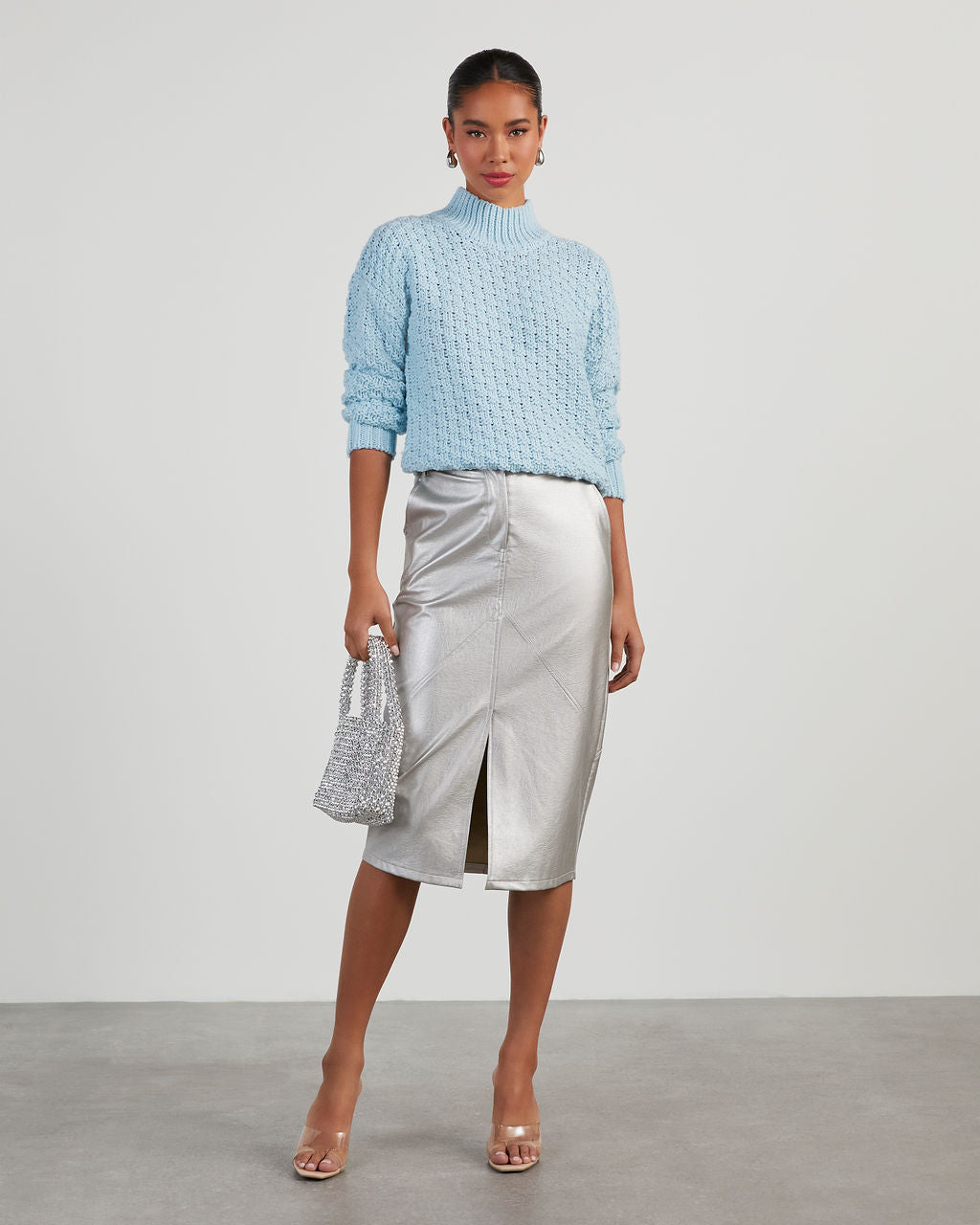 Kerri Textured Mock Neck Knit Sweater-Vogue Logic