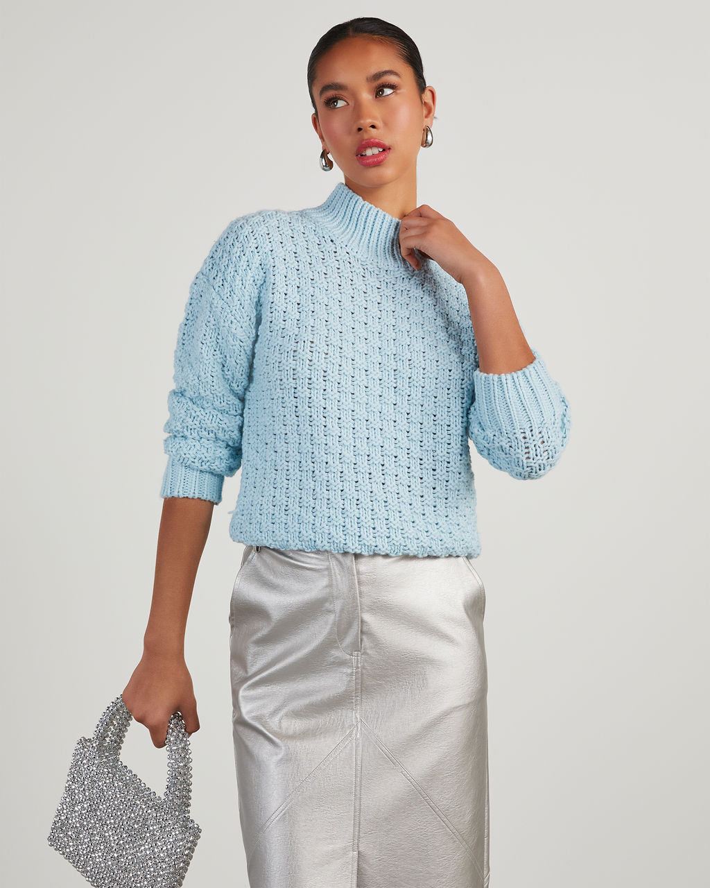 Kerri Textured Mock Neck Knit Sweater-Vogue Logic