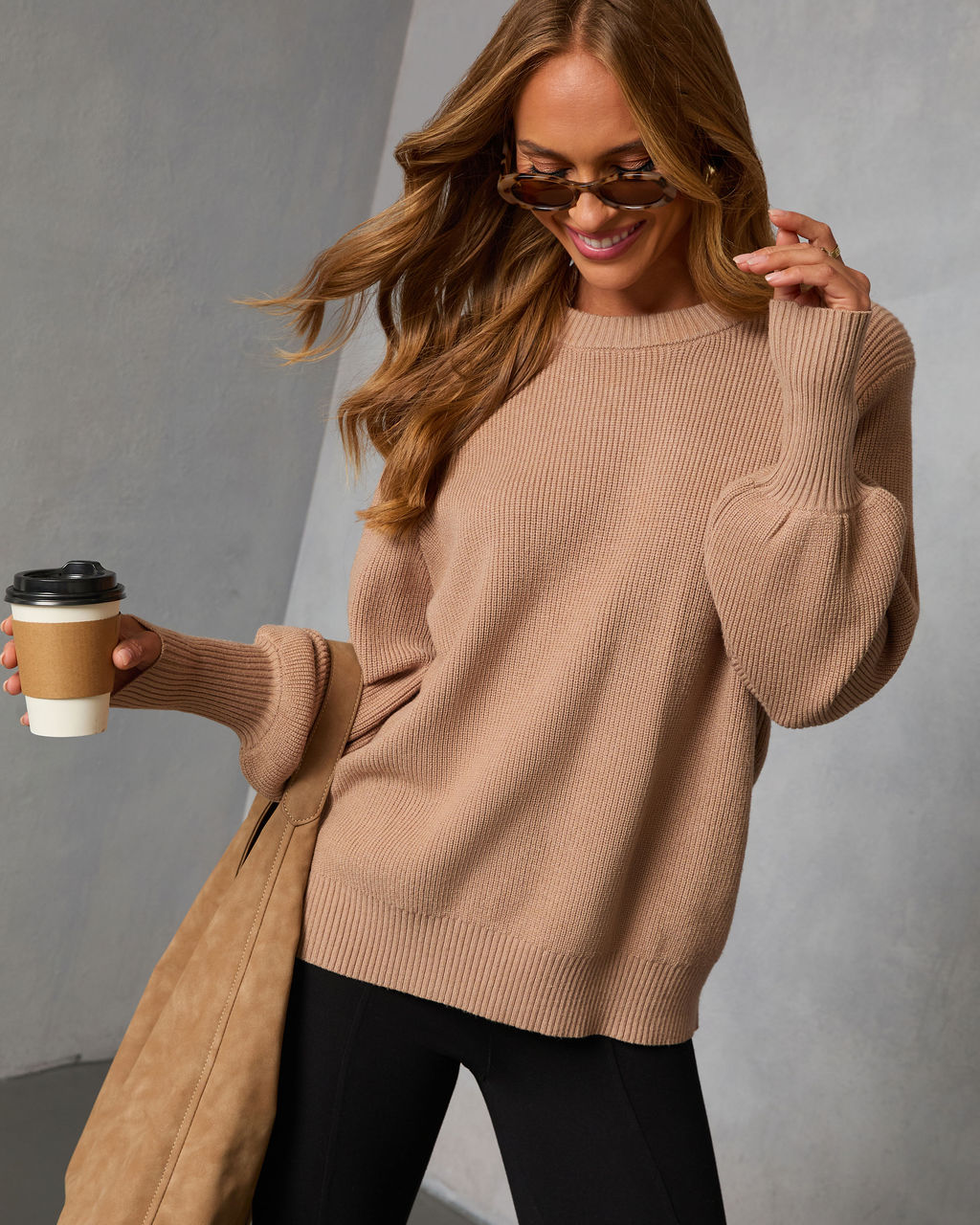 Baby It's You Knit Balloon Sleeve Pullover Sweater-Vogue Logic