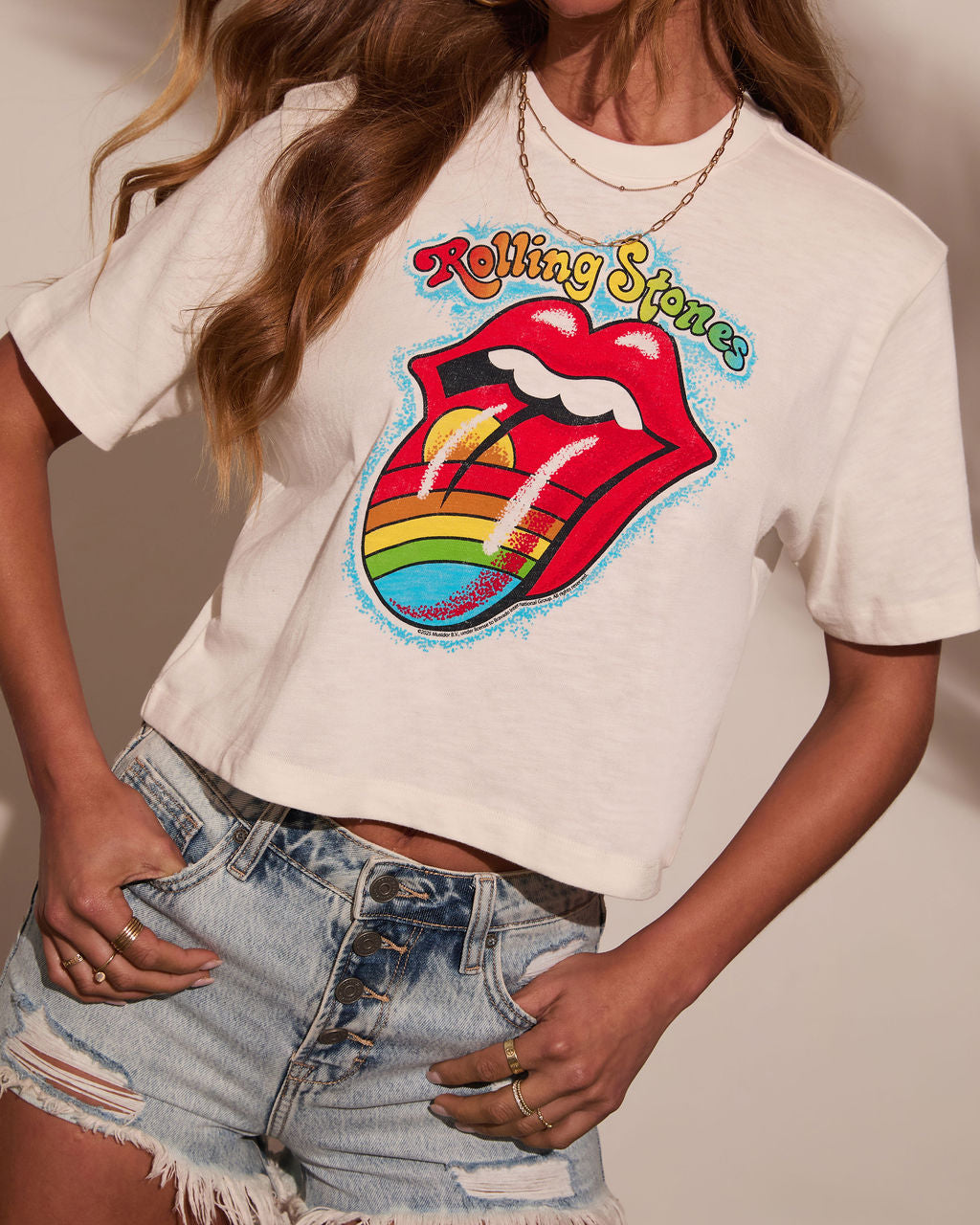 Rolling Stones Cropped Graphic Tee-Vogue Logic