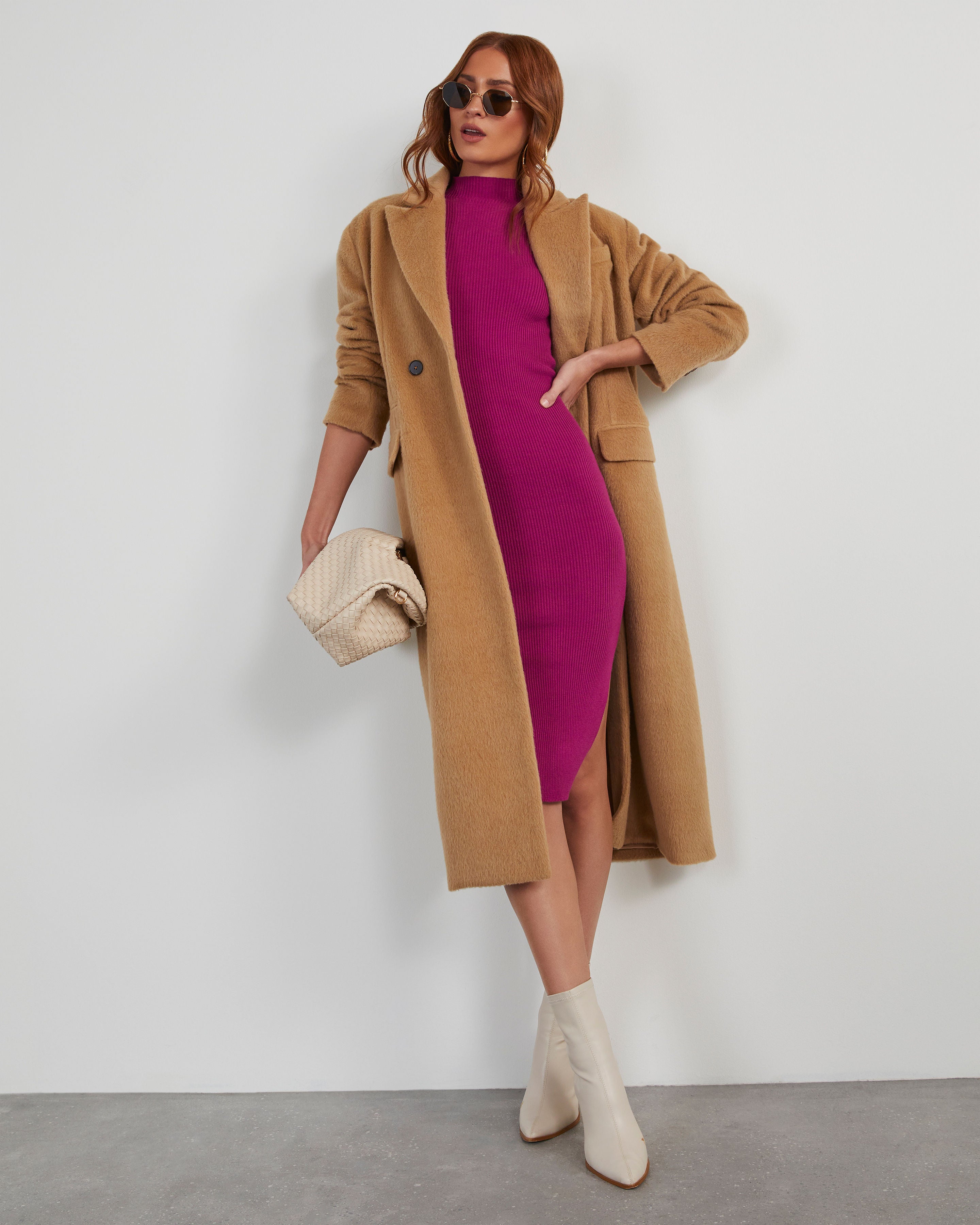 Essential Mock Neck Knit Midi Dress-Vogue Logic
